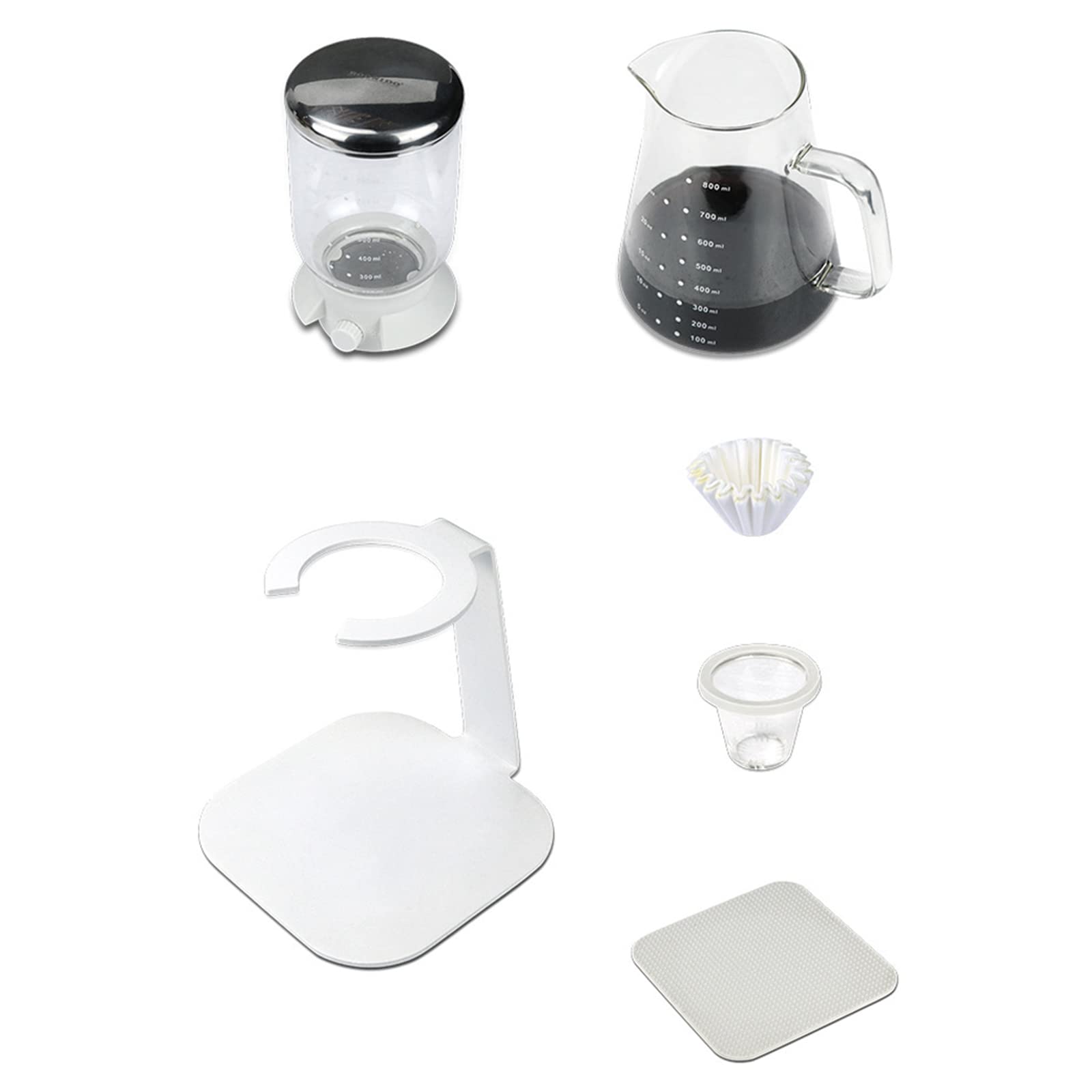 800ML Glass Cold Brew Coffee Maker with Adjustable Drip - Reusable Iced Coffee Pot for Espresso, Cold Brew & Iced Coffee - Perfect for Home, Office & Outdoor Use (White)