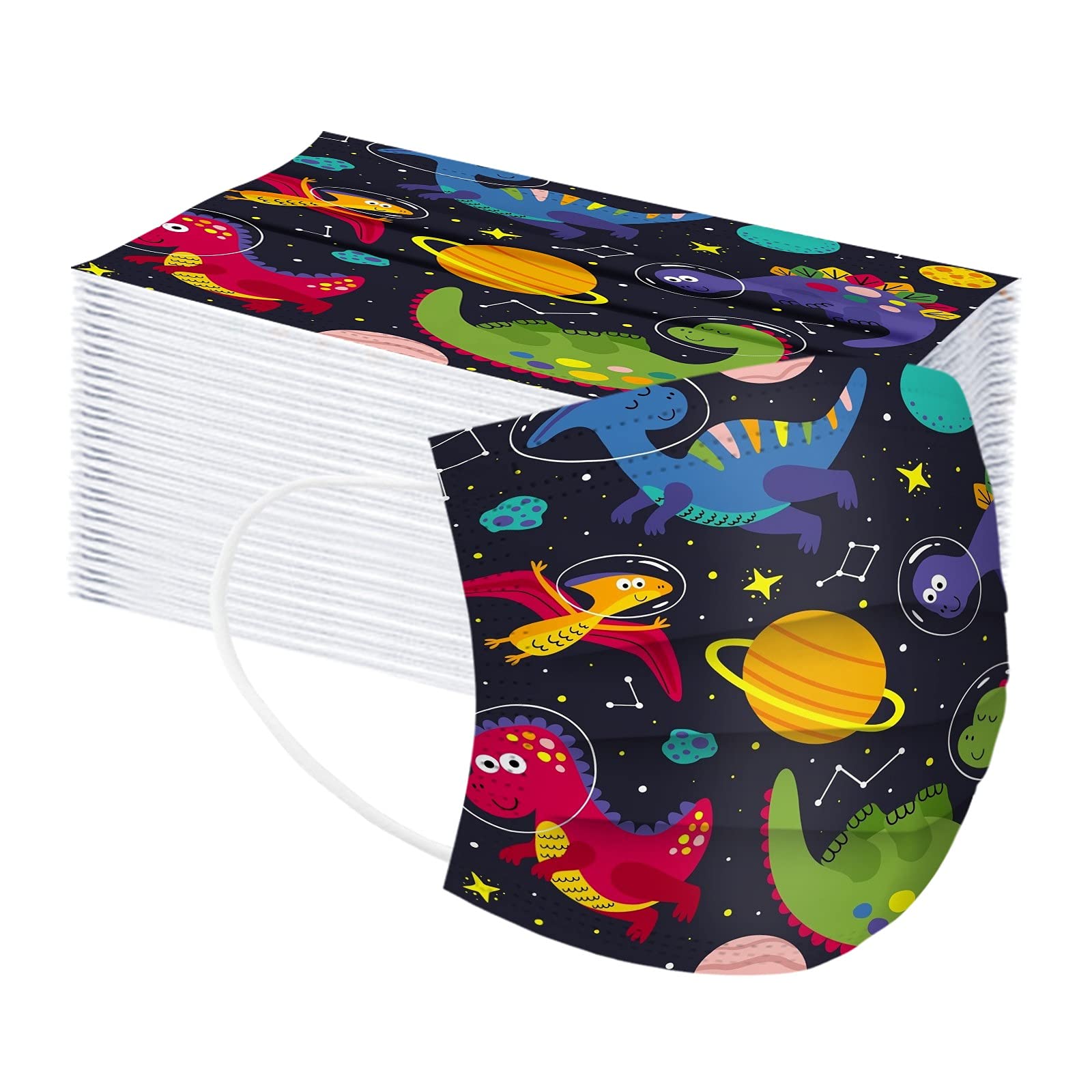 50Pcs Kids Disposable Face Masks with Nose Wire - Colorful Galaxy Space Pattern 3-Ply Breathable Face Cover for Boys & Girls, Adjustable Earloop for School, Travel & Daily Protection