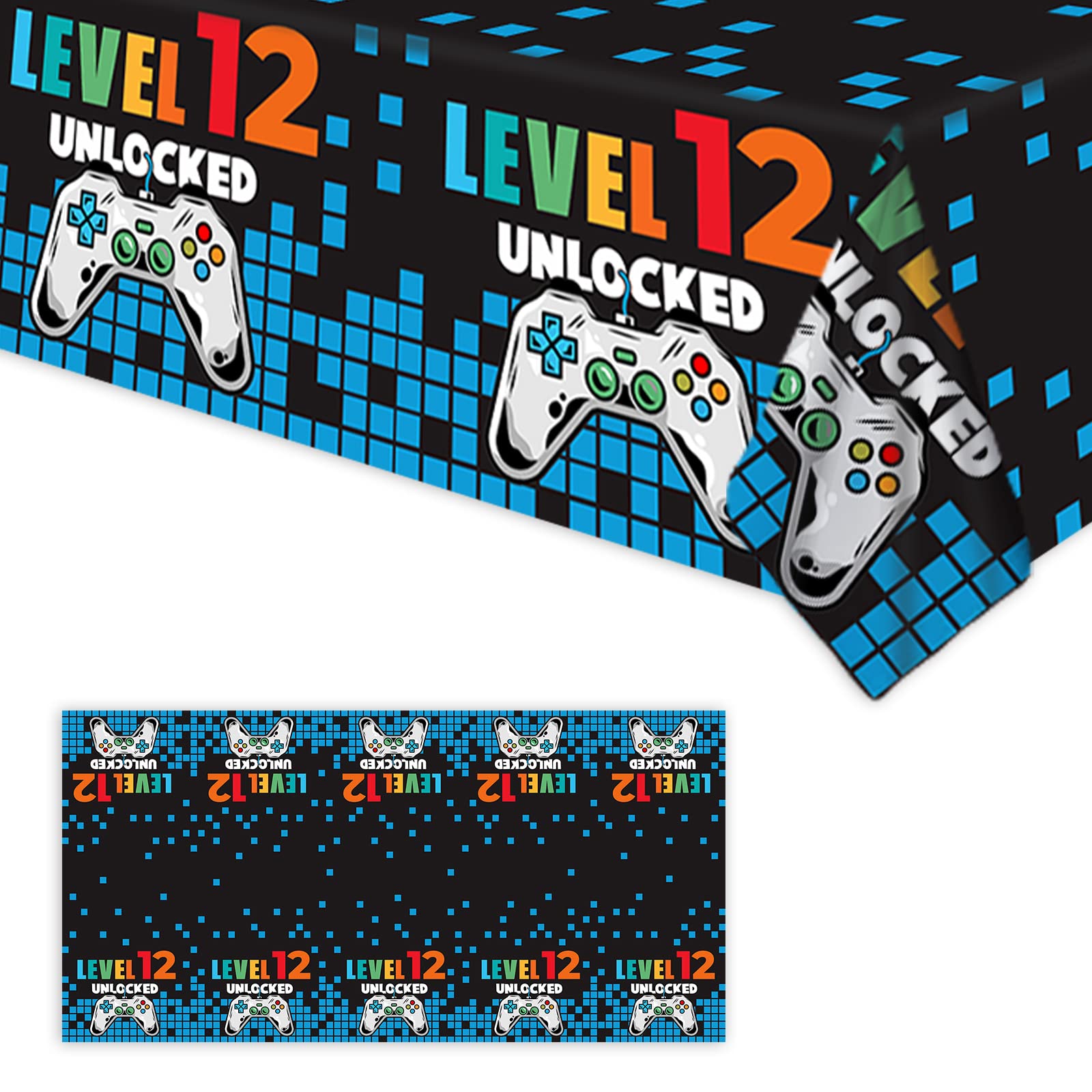 12th Happy Birthday Party Supplies - Video Game Themed Plastic Tablecloth for Kids & Teens - Perfect for Birthday Decorations, Picnics, and Camping