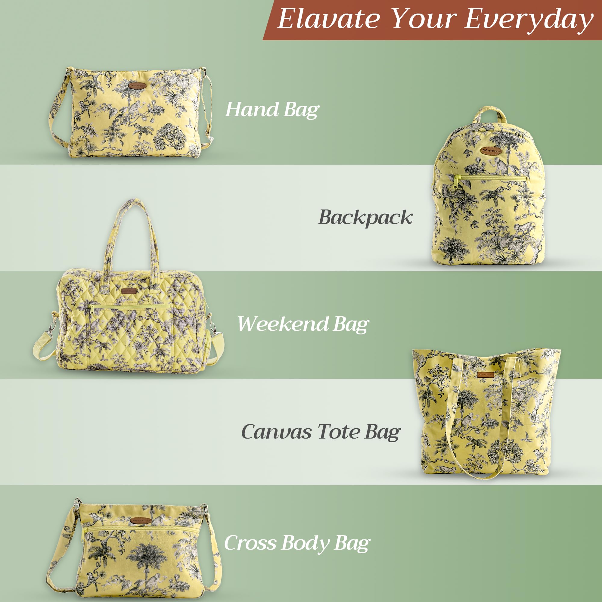 Hermine Quilted Cotton Tote Bag with Zipper Pockets & Detachable Pouch - Stylish Shopping Bag for Work, Travel, Groceries & Lunch - Perfect for Office, Commute & Daily Errands