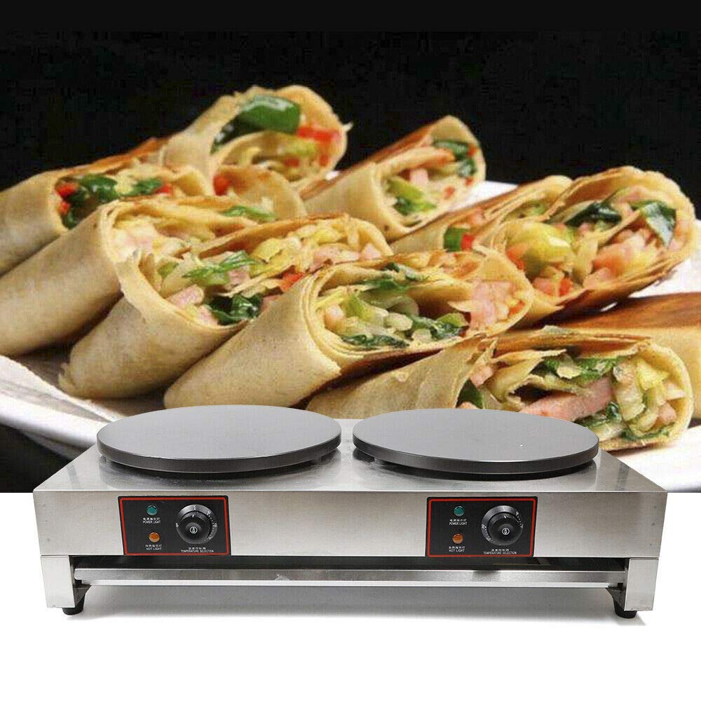 3KW Commercial Electric Double Crepe Maker Machine - Stainless Steel Pancake Baker with Adjustable Temperature (50°C-300°C) | Non-Stick Countertop Griddle for Restaurants, Cafes & Home Breakfast Cooking