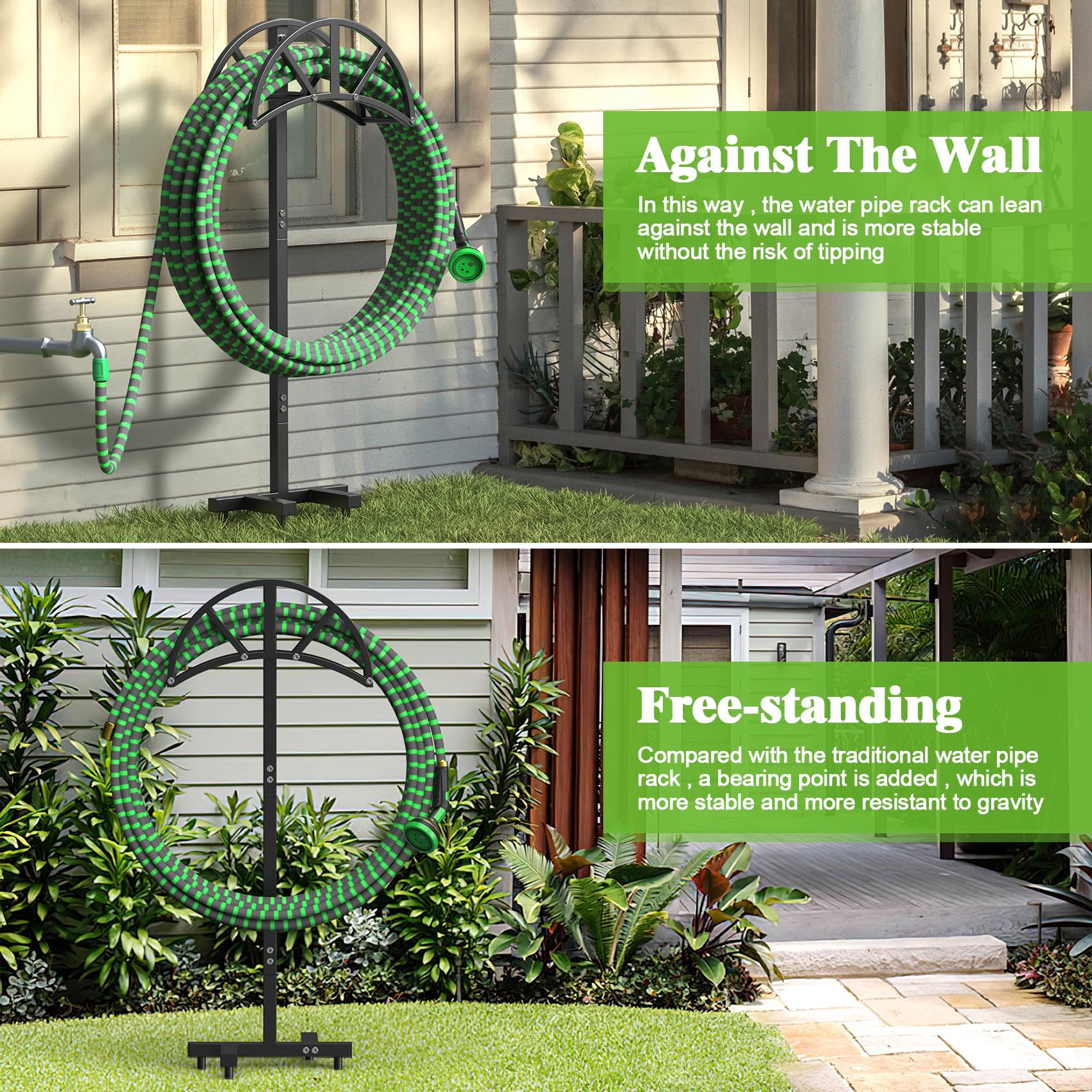 Mr IRONSTONE Heavy Duty Freestanding Garden Hose Holder with 4 Ground Spikes & Stainless Steel Screws - Outdoor Hose Stand Organizer for 150ft Hose - Perfect for Yard, Lawn, and Garden Watering Storage