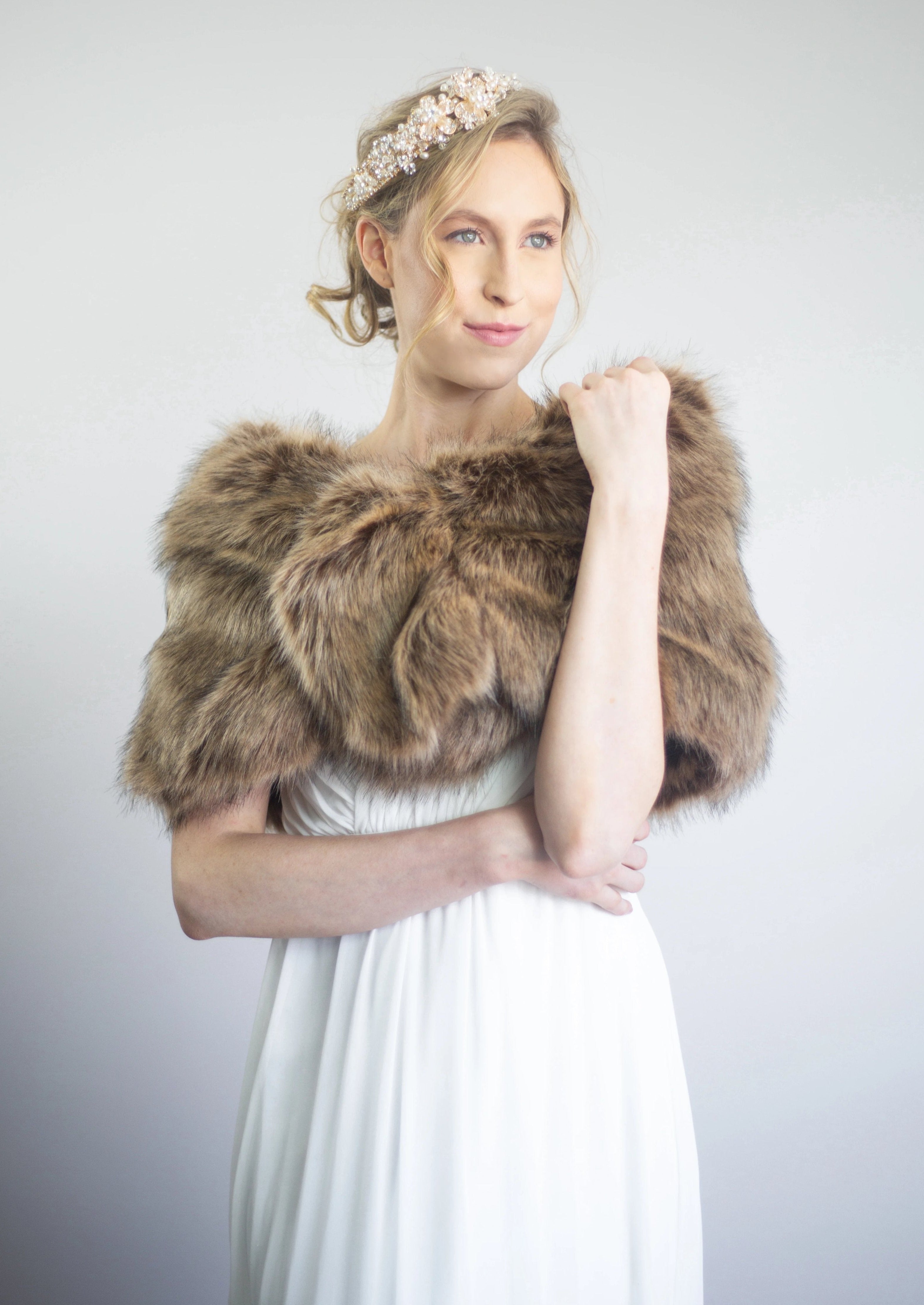 Luxury Brown Fur Shawl Wrap - Blair Brw03 | Soft & Warm Winter Fashion Accessory for Women | Perfect for Evening Parties, Weddings & Cold Weather Outings