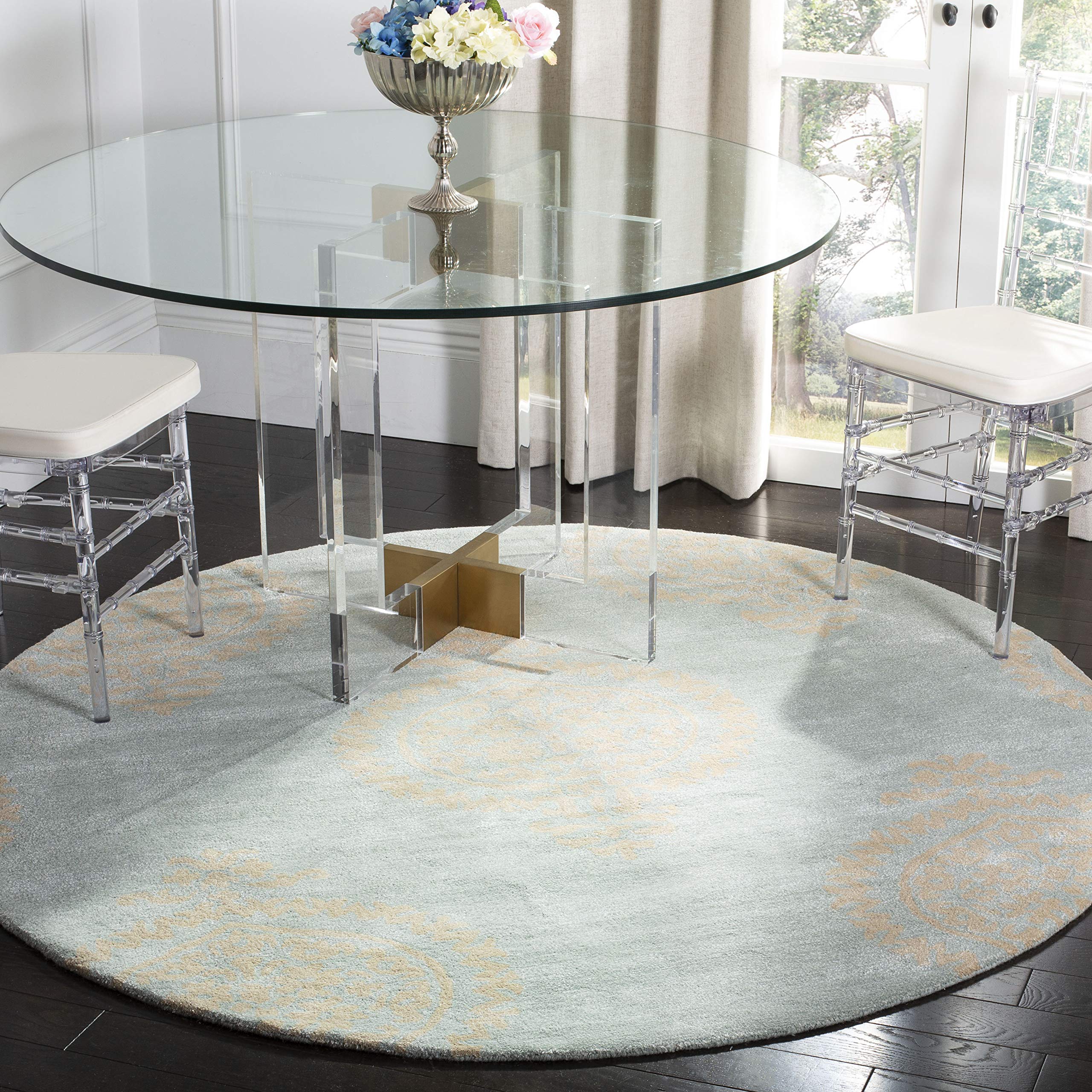 SAFAVIEH Soho Collection 6-Foot Round Blue & Beige Area Rug - Handmade Premium Wool & Viscose - Perfect for Living Room, Bedroom or Office Decor (Model SOH703A)