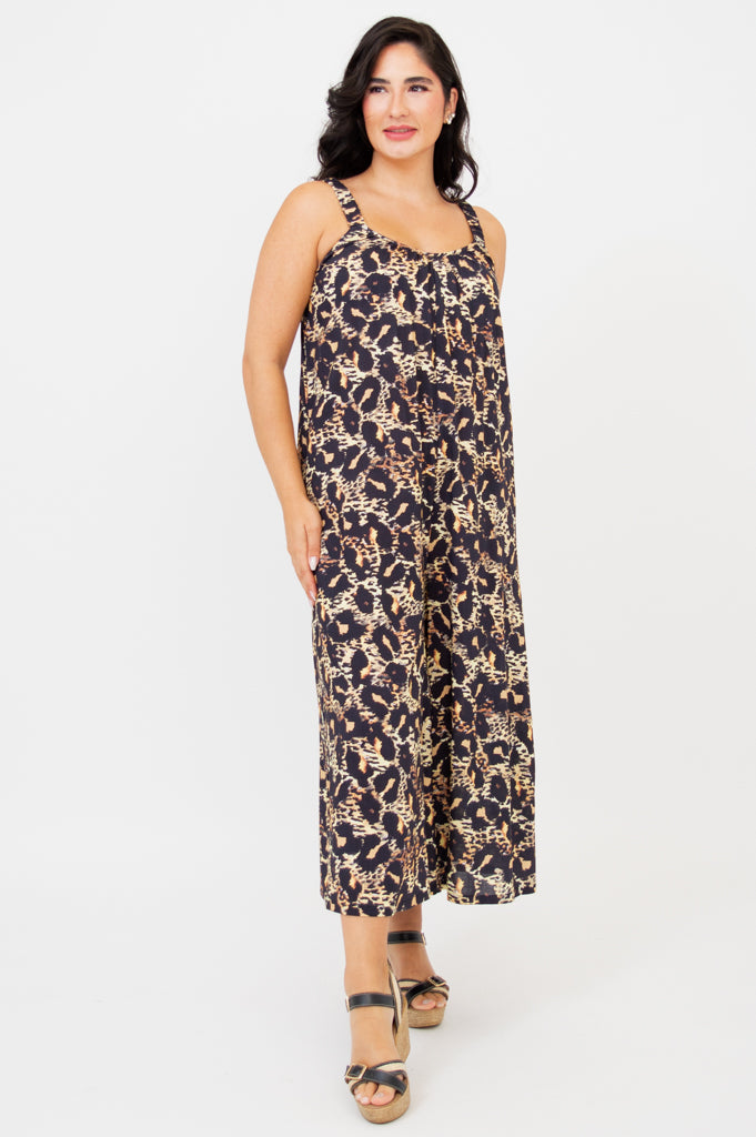 Joanna Jumpsuit - Women's Leopard Print Linen Bamboo Blend Romper | Perfect for Summer Outfits, Beach Vacations & Casual Wear