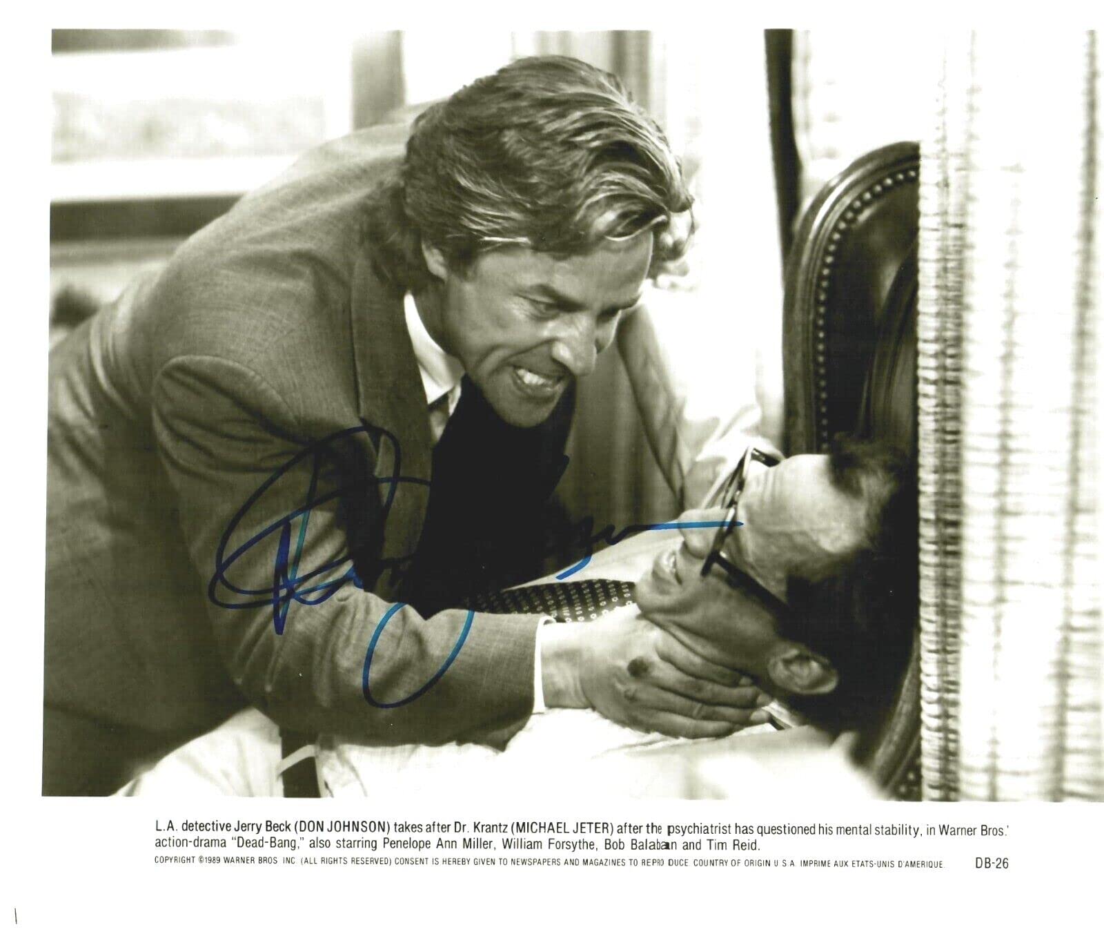Don Johnson Autographed 10x8 Black & White Photo - Dead Bang Movie Memorabilia - Perfect for Collectors, Fans & Home Theater Decor