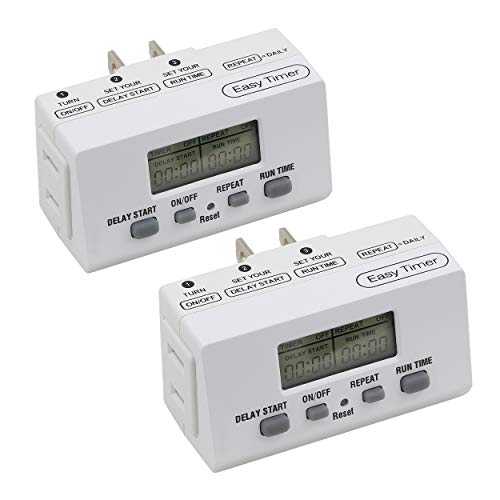 Dual Pack Clear Power Indoor Timer with Polarized Outlet - EZ Digital Timer for Lamps, Fans & Grow Lights (White, Polarized Plug, 2-Pack DCIT-0010-DC) - Perfect for Home Automation, Energy Savings & Plant Growth