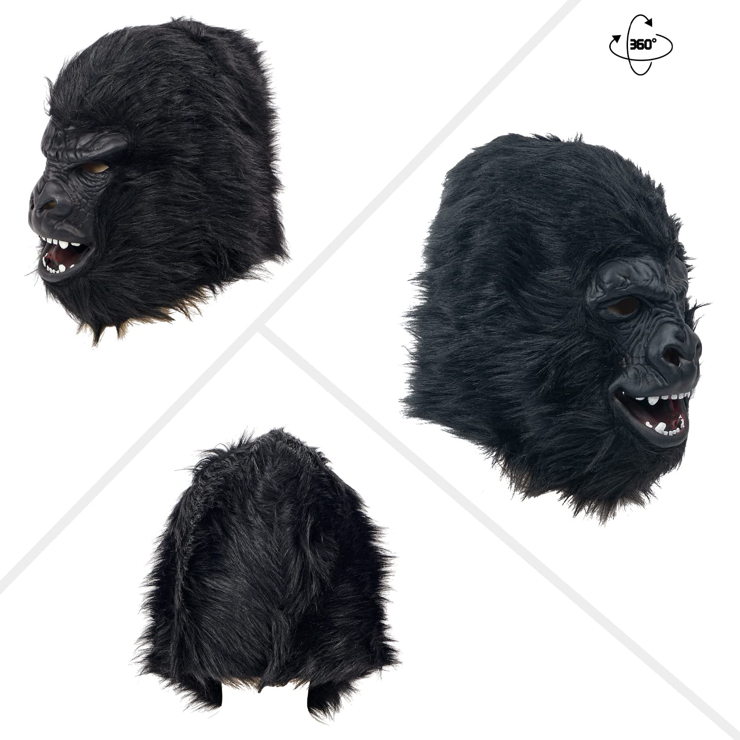Realistic Black Latex Gorilla Mask - Full Head Wild Animal Costume for Halloween Party, Carnival Parade, Cosplay & Themed Events