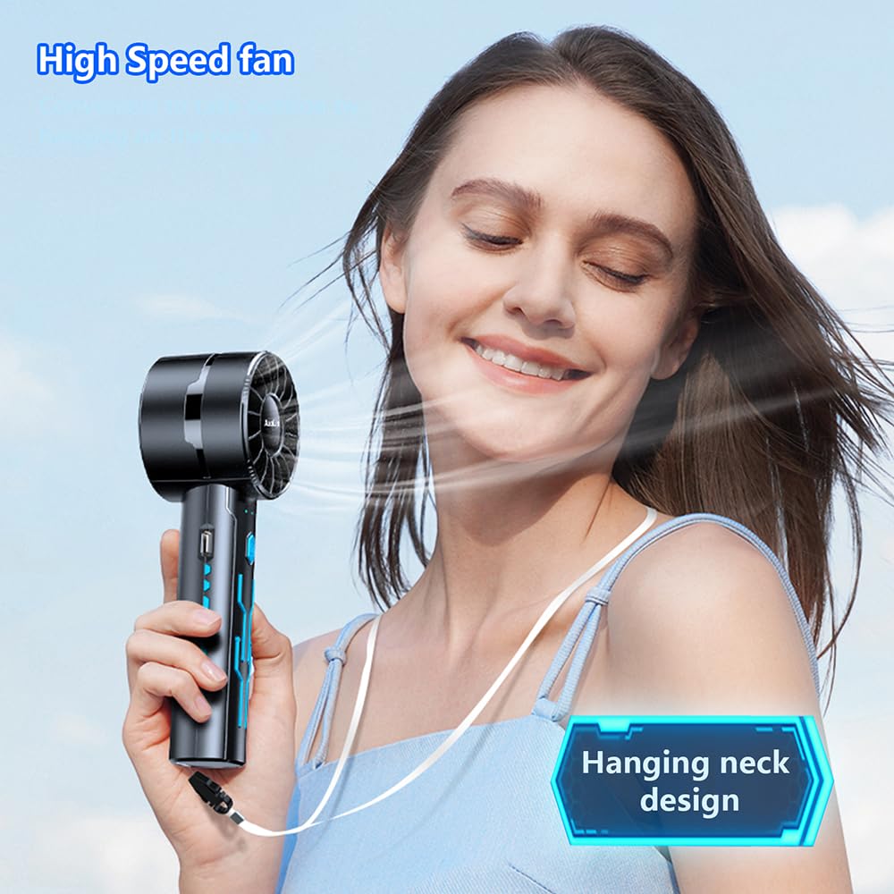 2 Pack Portable Handheld Fan - USB Rechargeable Mini Neck Fan with 4 Speeds & Lanyard, High Speed Motor Lasts 4-16 Hours - Perfect for Summer Outdoor Travel, Sports, Office, Kids & Women (Great Gift Idea)