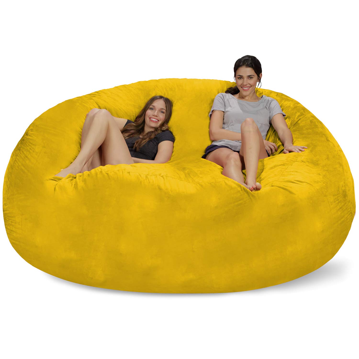 8-Foot Chill Sack Bean Bag Chair Cover - Soft Microsuede in Lemon Yellow | Perfect for Game Rooms, Dorm Lounges & Kids Play Areas