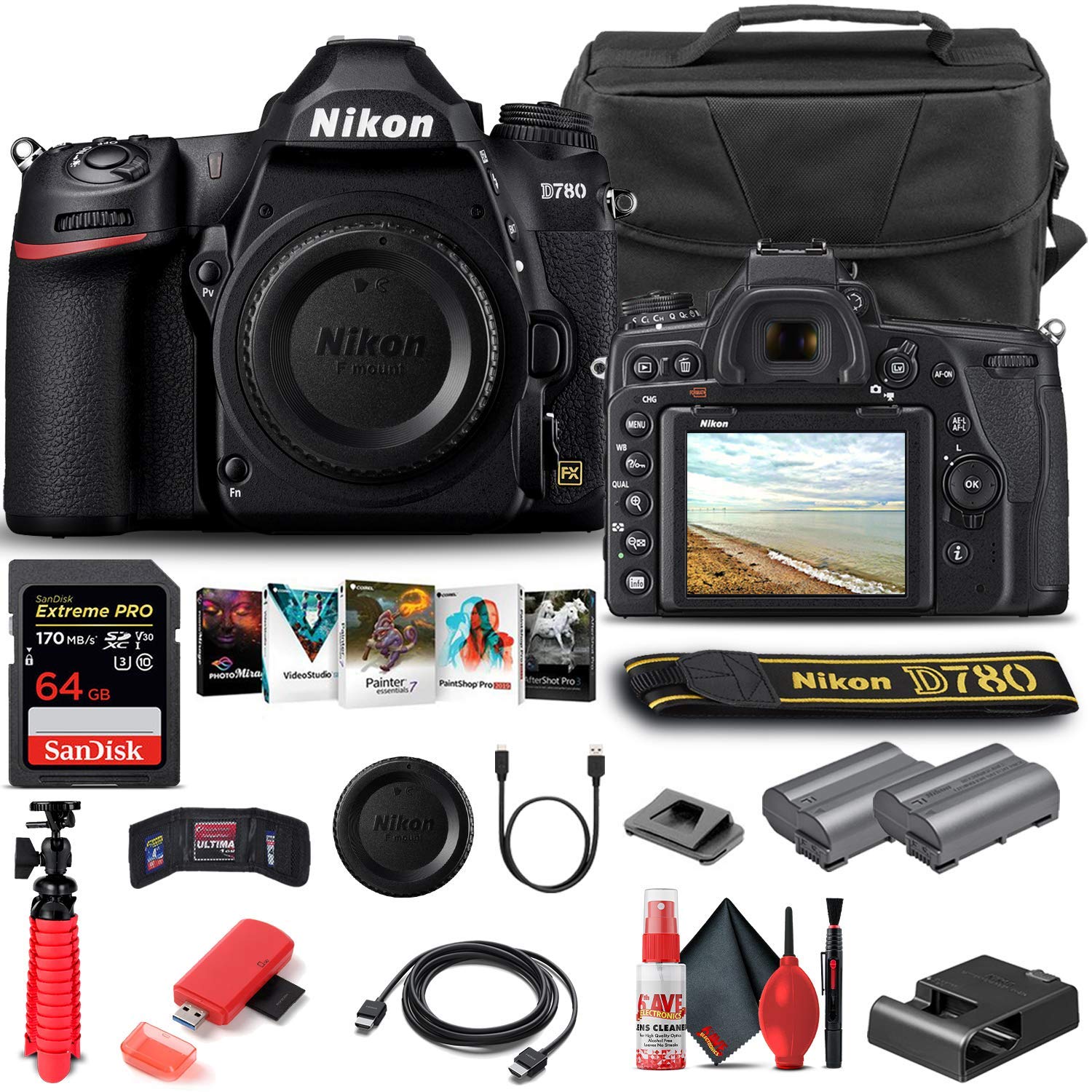 Nikon D780 DSLR Camera Body Only - 24.5MP Full Frame DSLR with 64GB Memory Card, Case, EN-EL15 Battery, Tripod & Cleaning Kit (Renewed) | Perfect for Professional Photography, Travel & Vlogging