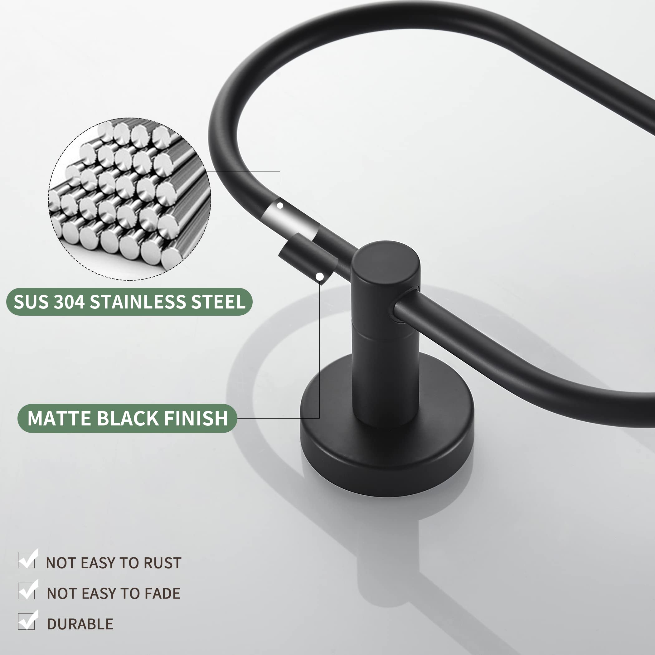 Stainless Steel Toilet Paper Holder & Hand Towel Ring Set - 2-Piece Matte Black Wall Mount Bathroom Accessories for Modern & Luxury Home Decor