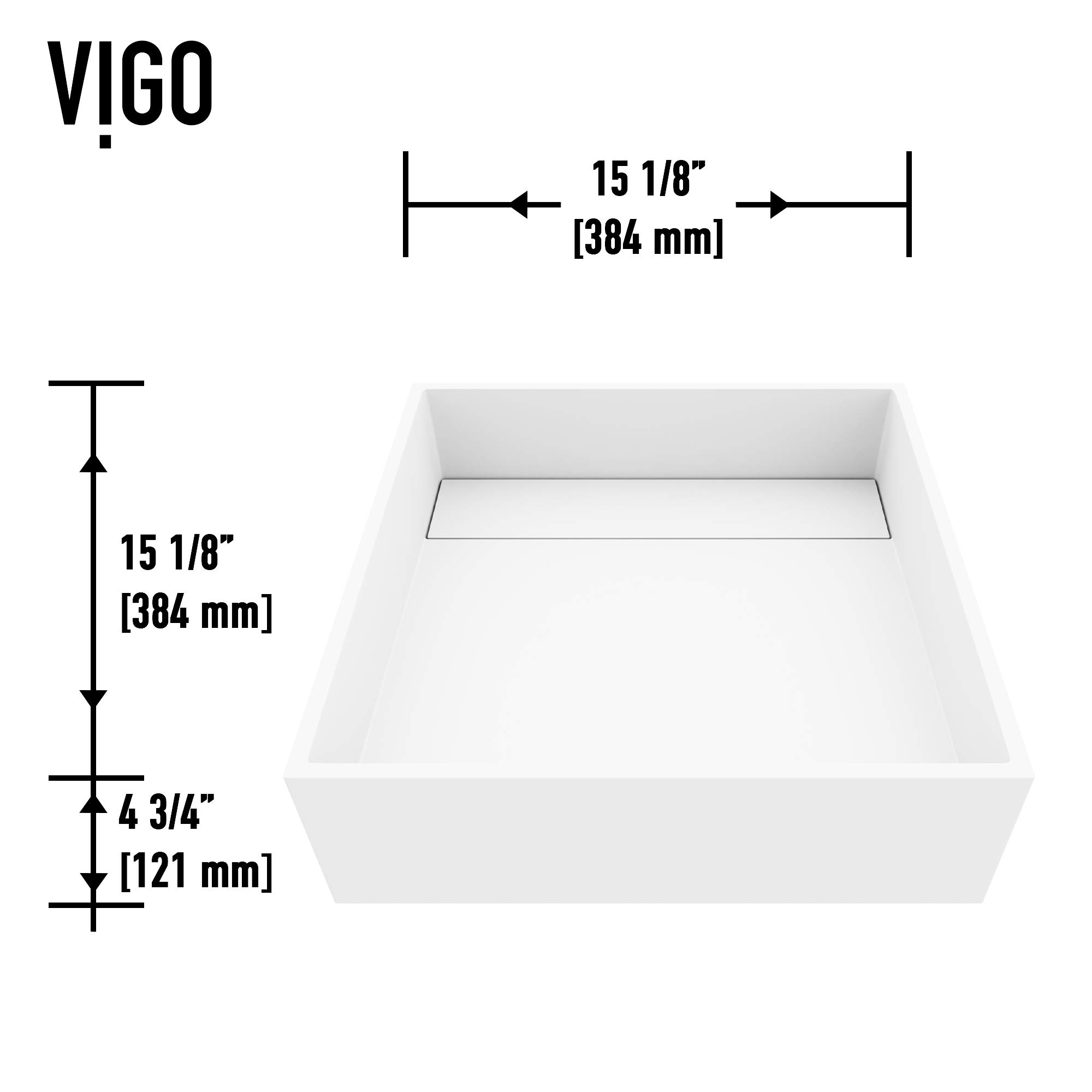 VIGO Matte White Composite Square Vessel Bathroom Sink - Modern Stone Montauk Design for Vanity, Powder Room & Bathroom Decor