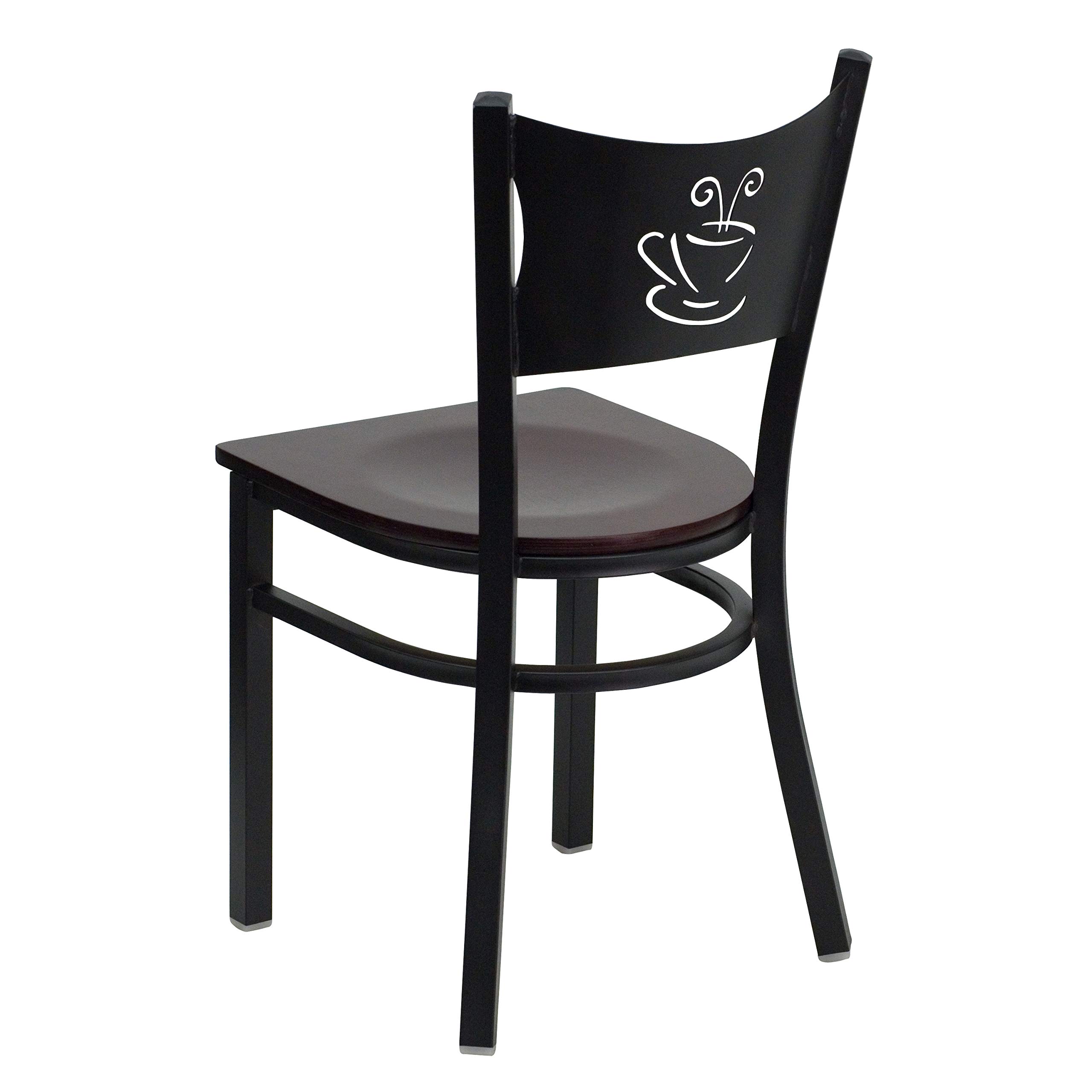 2 Pack Black Metal Coffee Shop Chairs with Mahogany Wood Seats - Durable Restaurant & Cafe Furniture for Indoor & Outdoor Dining Areas