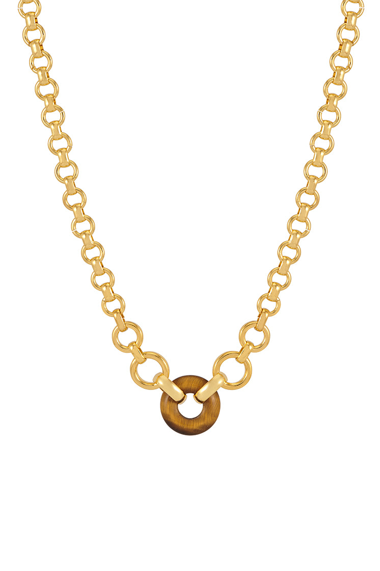 Tigers Eye Graduated Round Link Chain Necklace - Natural Stone Jewelry for Women - Perfect for Layering, Gift Giving & Everyday Wear