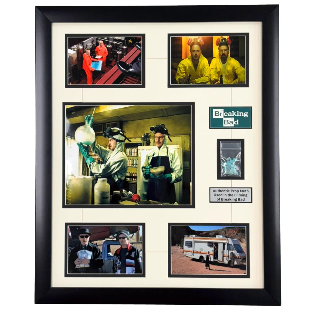 Breaking Bad Authentic Screen-Used Prop - Blue Sky Meth Memorabilia Collage (Unsigned) | TV Show Collectible for Fans & Home Decor