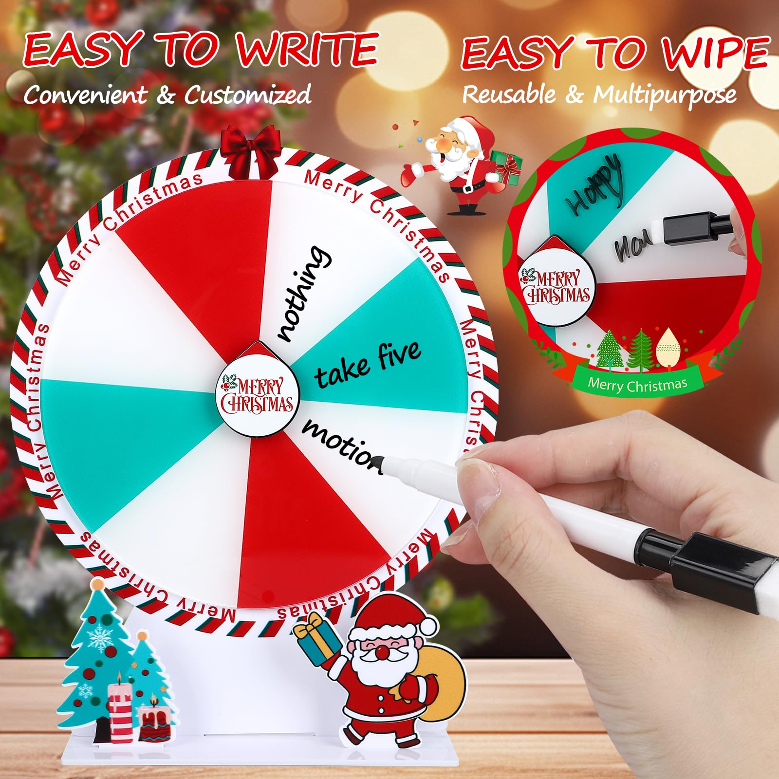 8 Inch Christmas Spinner Prize Wheel - 8 Slots Editable Spinning Wheel for Holiday Games, Carnival Prizes & Wheel of Fortune Style Fun - Perfect for Christmas Parties, Classroom Activities & Festive Events