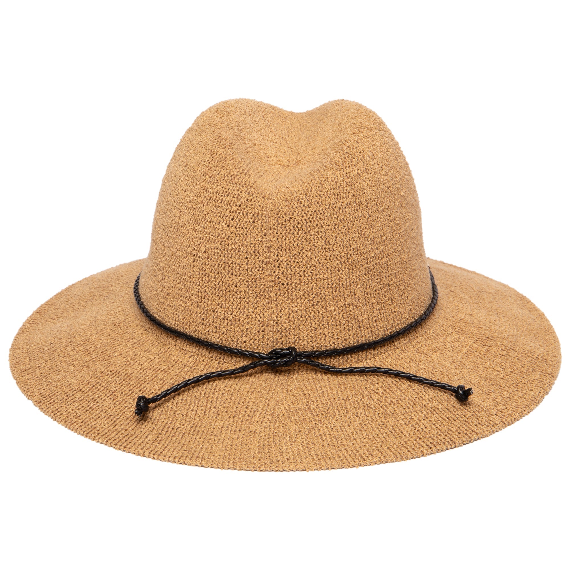 Stylish Women's Knit Fedora Hat with Braided Faux Leather Band & Gold Accents - Perfect for Fall Fashion, Outdoor Events & Travel Accessories