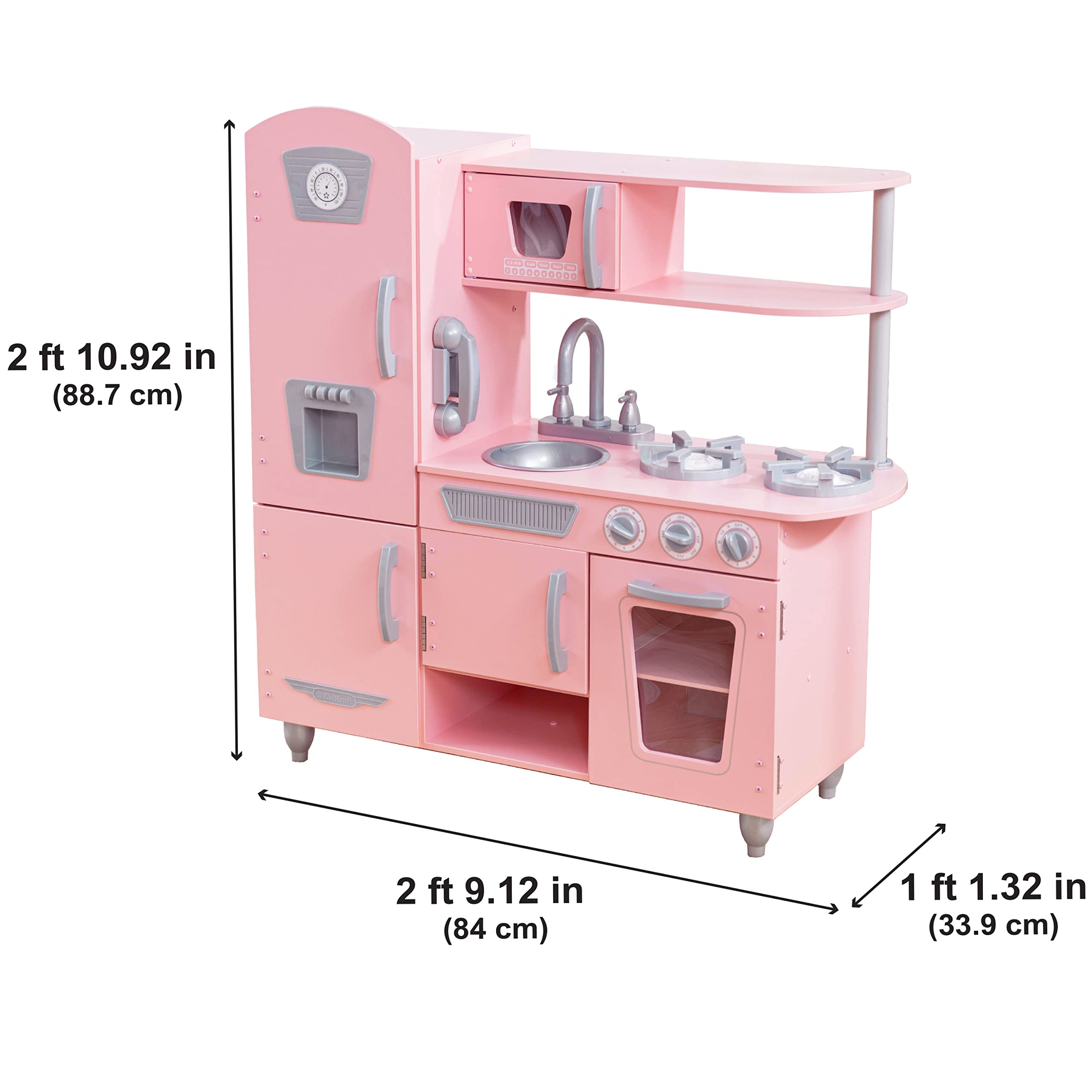 KidKraft Vintage Wooden Play Kitchen Set with Pretend Ice Maker & Play Phone - Pink Toy Kitchen for Girls & Boys - Perfect for Pretend Play, Role Play & Early Learning at Home