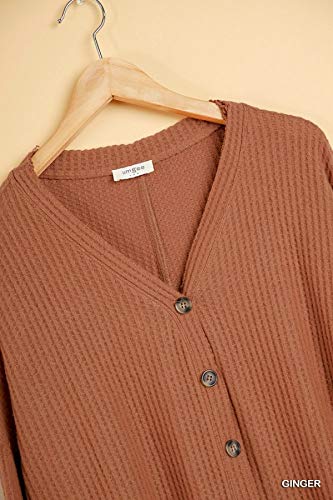 Umgee Women's Waffle Knit Button Front Cardigan Sweater - Cozy Fall & Winter Layering Piece for Office, Casual Outfits and Lounge Wear