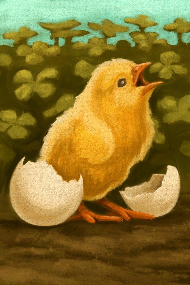 Easter Chick Oil Painting - 24x36 Inch Gallery Quality Metal Wall Art, Aluminum Home Decor for Living Room, Bedroom & Office