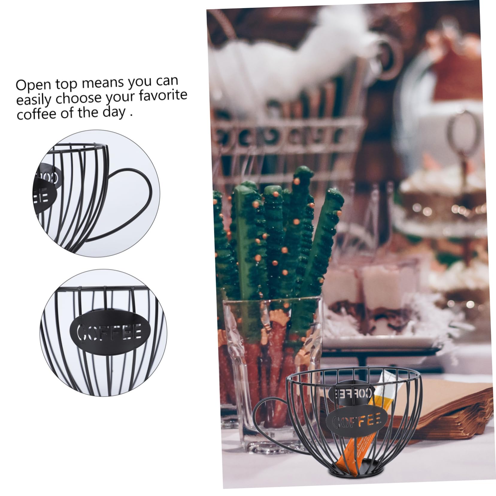 DOITOOL Metal Wire Coffee Storage Basket - Organizer for Espresso Glasses, Bread & Snacks - Rustic Office & Kitchen Countertop Decor - Perfect for Coffee Bars, Bakeries & Home Use