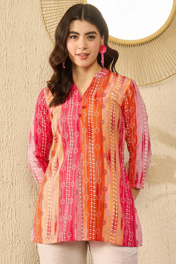 Stylish Orange Rayon Blend Floral Print Women's Casual Top - Perfect for Spring Outfits, Summer Dresses & Everyday Wear