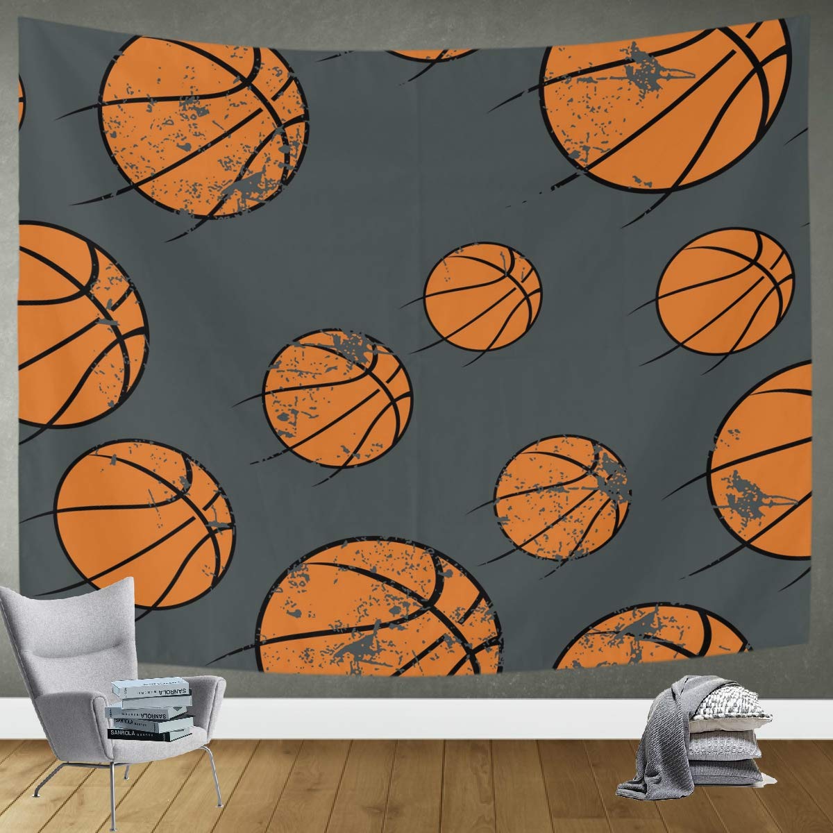 DOMIKING Basketball Wall Tapestry 90x60 Inches - Large Sports Themed Room Decor for Living Room, Bedroom, Dorm | Perfect for Game Room, Man Cave & Sports Fan Gifts