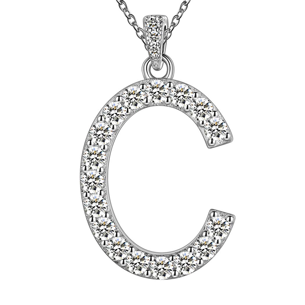 18K White Gold Plated Initial Letter Pendant Necklace for Women & Men - 925 Sterling Silver Cubic Zirconia Monogram Jewelry with Gift Box | Personalized Birthday Gift, Anniversary Present, Graduation Keepsake | Perfect for Daily Wear, Special Occasions & Meaningful Gifting