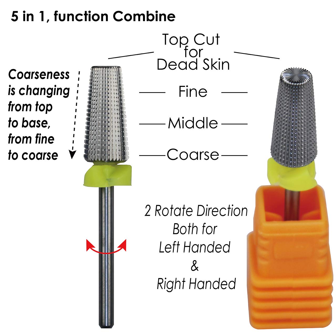Professional 5-in-1 Multi-Function Tapered Nail Drill Bit for Manicure Machines | Electric Nail File for Acrylic, Gel & Natural Nails | Salon & Home Use | Perfect for Nail Art, Polish Removal & Cuticle Care (XF)