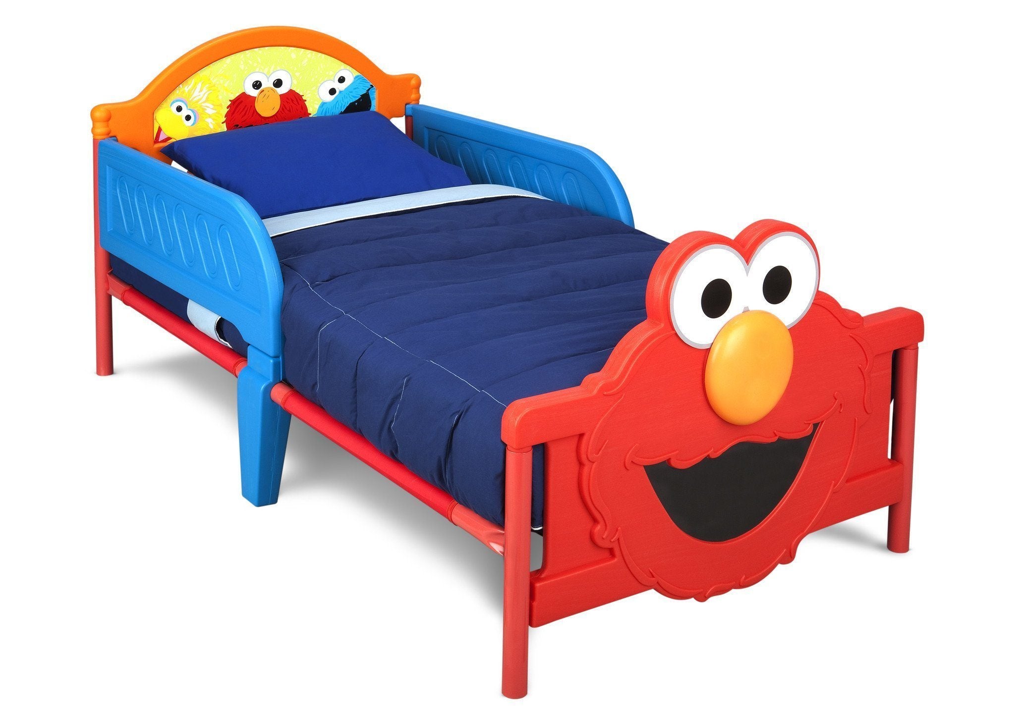 Elmo Plastic 3D Toddler Bed with Safety Rails - Kids Bed for Boys & Girls - Perfect for Nursery, Daycare or Bedroom - Includes Mattress & Bedding Bundle