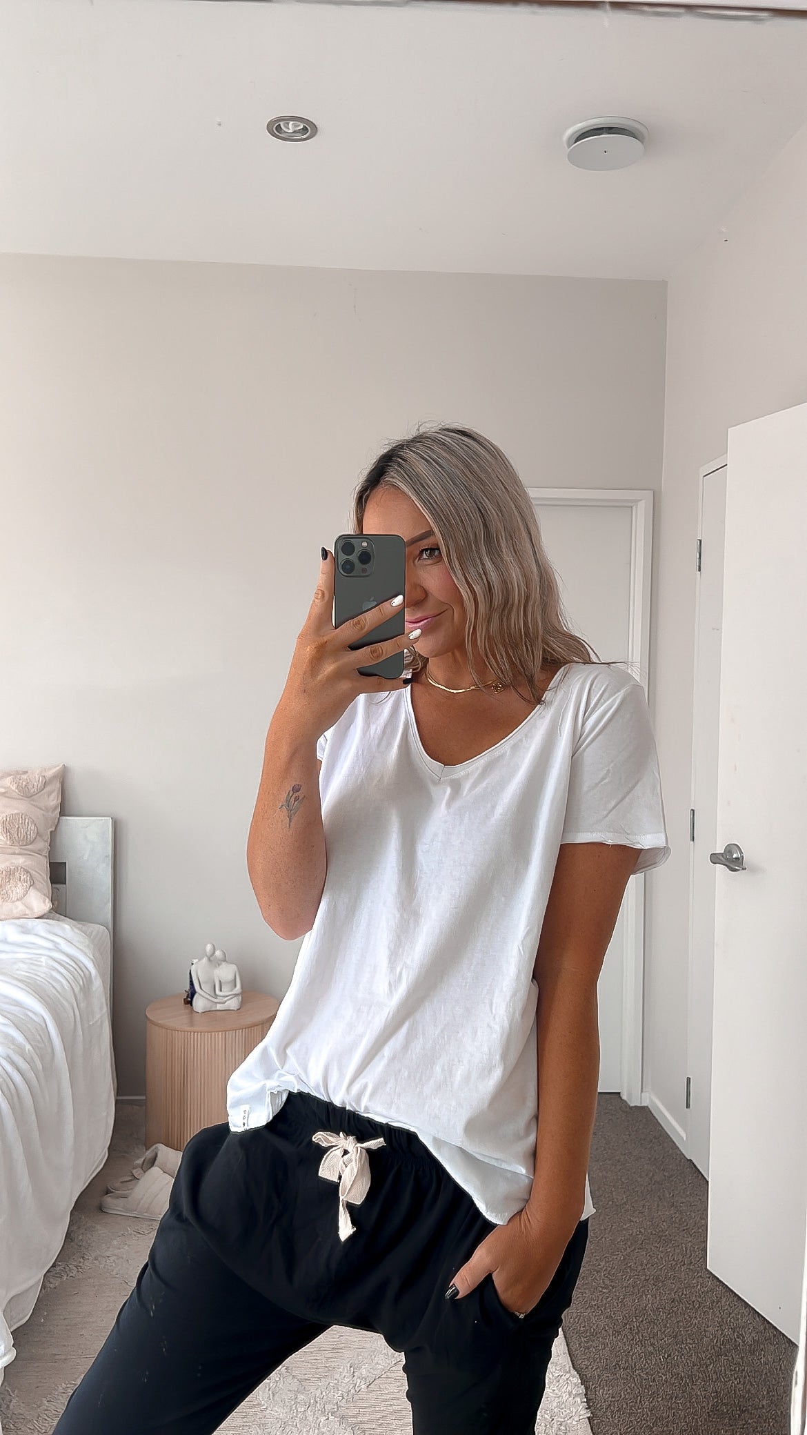 Elm Fundamental V-Neck T-Shirt for Women - Soft Cotton White Tee - Casual Wear & Layering Essential