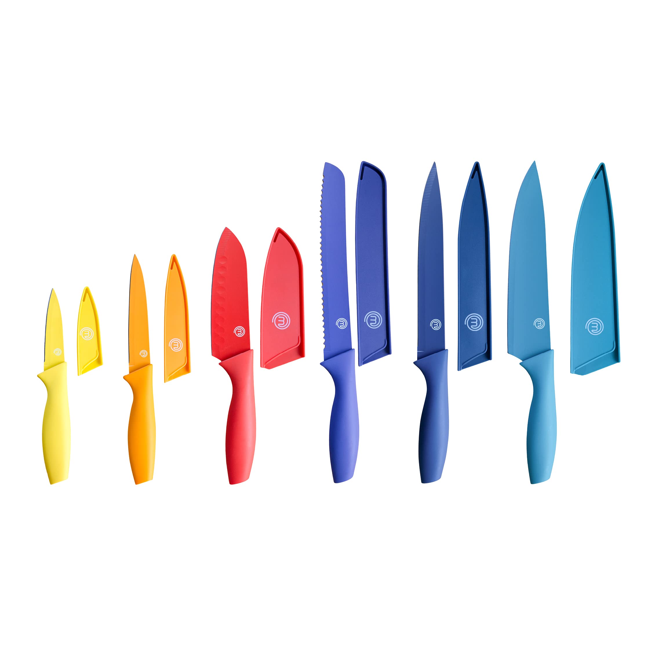 MasterChef 12-Piece Premium Kitchen Knife Set with Protective Covers - Includes Paring, Boning, Carving, Bread, Santoku & Chef Knives - Razor-Sharp Stainless Steel Blades with Sheaths (6 Colorful Knives + 6 Covers) - Perfect for Home Cooking, Professional Chefs & Culinary Enthusiasts