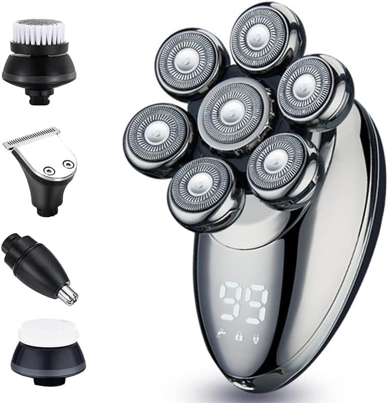 5-in-1 Electric Razor for Men with 7D Floating Cutter Head | USB Rechargeable Rotary Shaver | Smart Multifunctional Grooming Kit | Perfect for Travel, Home & Office Use