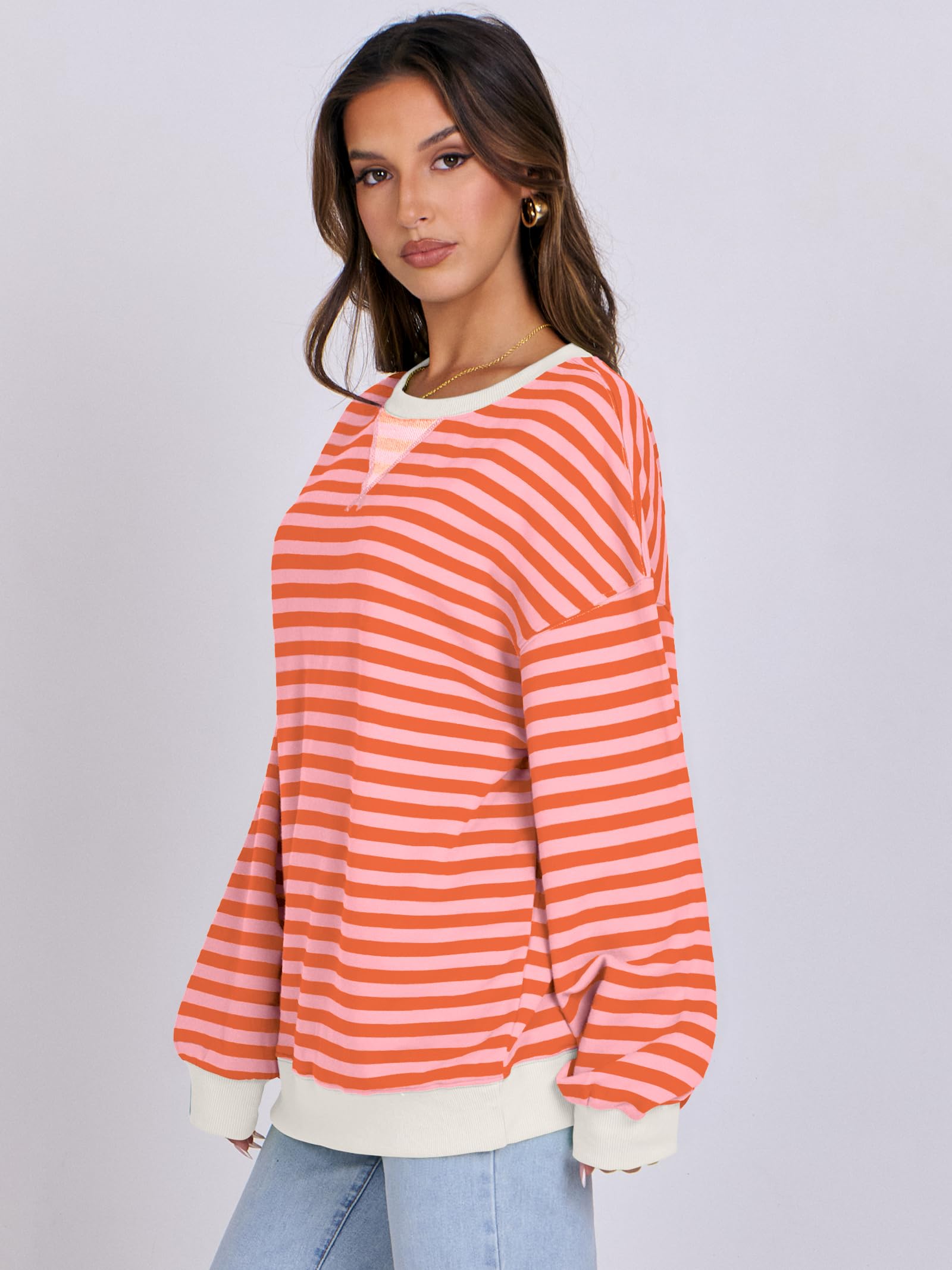 ANRABESS Women's Striped Sweatshirt - Long Sleeve Crewneck Oversized Pullover Top | Soft Casual Fall Fashion Sweater | Perfect for Autumn Outfits, Weekend Wear & Cozy Layering