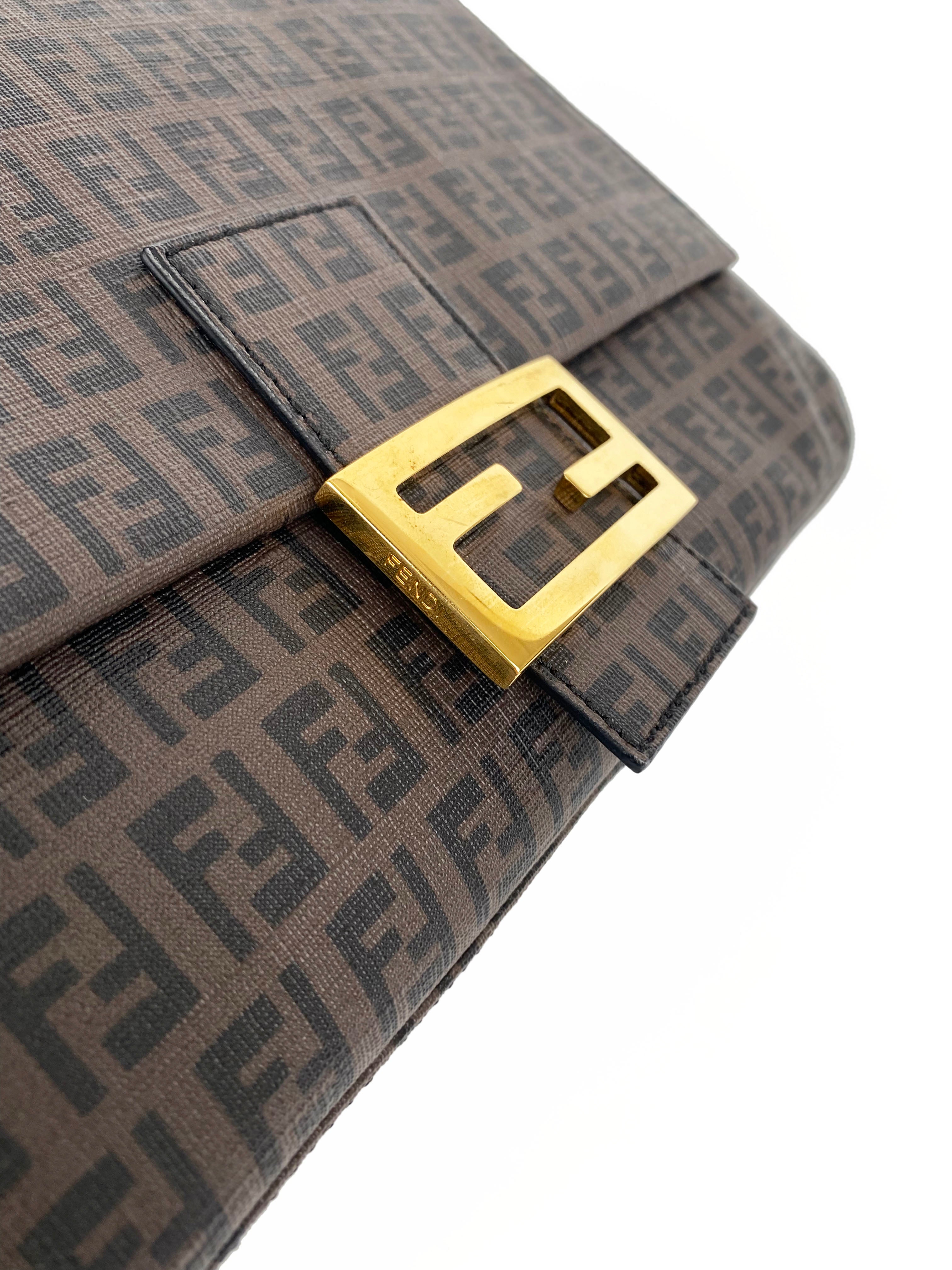 Fendi Monogram Shoulder Bag for Women - Brown Leather Crossbody Purse with Adjustable Strap, Perfect for Work, Travel & Everyday Use