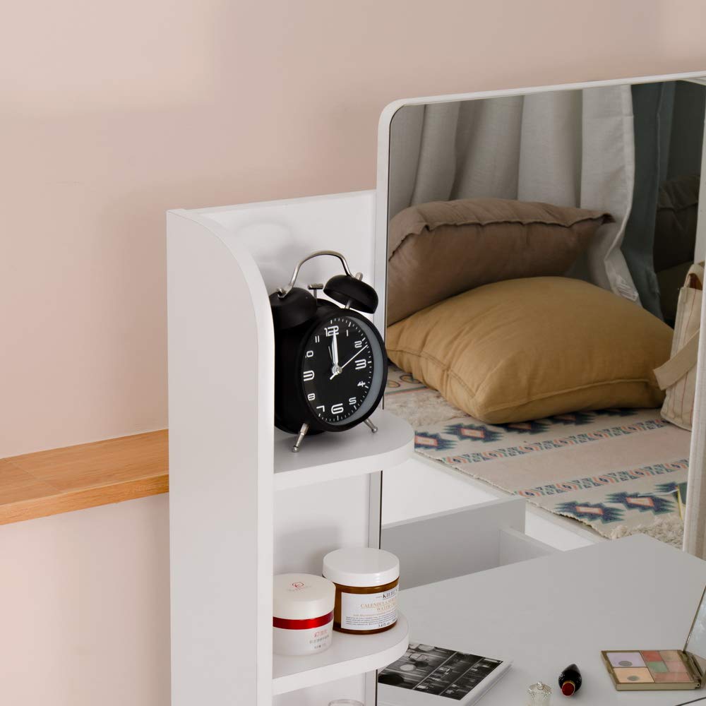 GBB White Steel Frame Vanity Table with Desktop Mirror, 2 Drawers & Stool - Elegant Dressing Table for Bedroom, Hair Salon & Makeup Studio | Perfect for Home Decor, Professional Styling & Beauty Studios