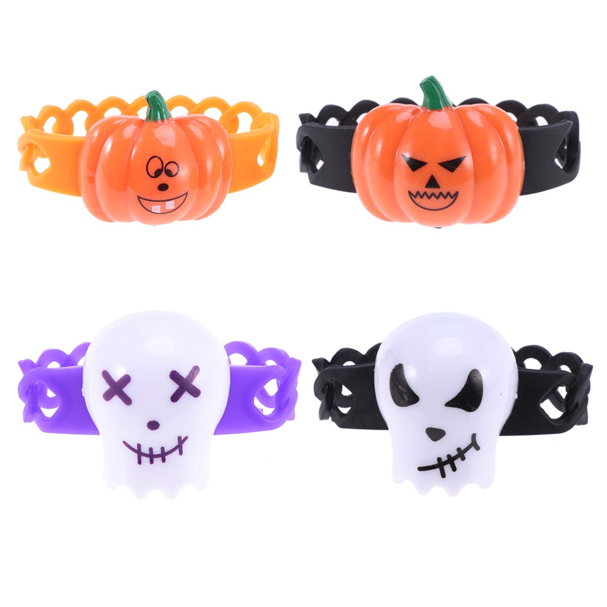 4PCS Halloween Flashing Light Up Bracelets - Glow in The Dark LED Wristbands for Halloween Party Favors, Trick or Treat Accessories & Spooky Home Decorations - Perfect for Costume Parties, Nighttime Events & Kids' Halloween Fun