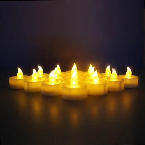 24-Pack Battery-Powered Flameless LED Frosted Flickering Tealight Candles - Warm Yellow Glow + Includes 6 Extra Batteries - Perfect for Weddings, Home Decor, and Romantic Ambiance