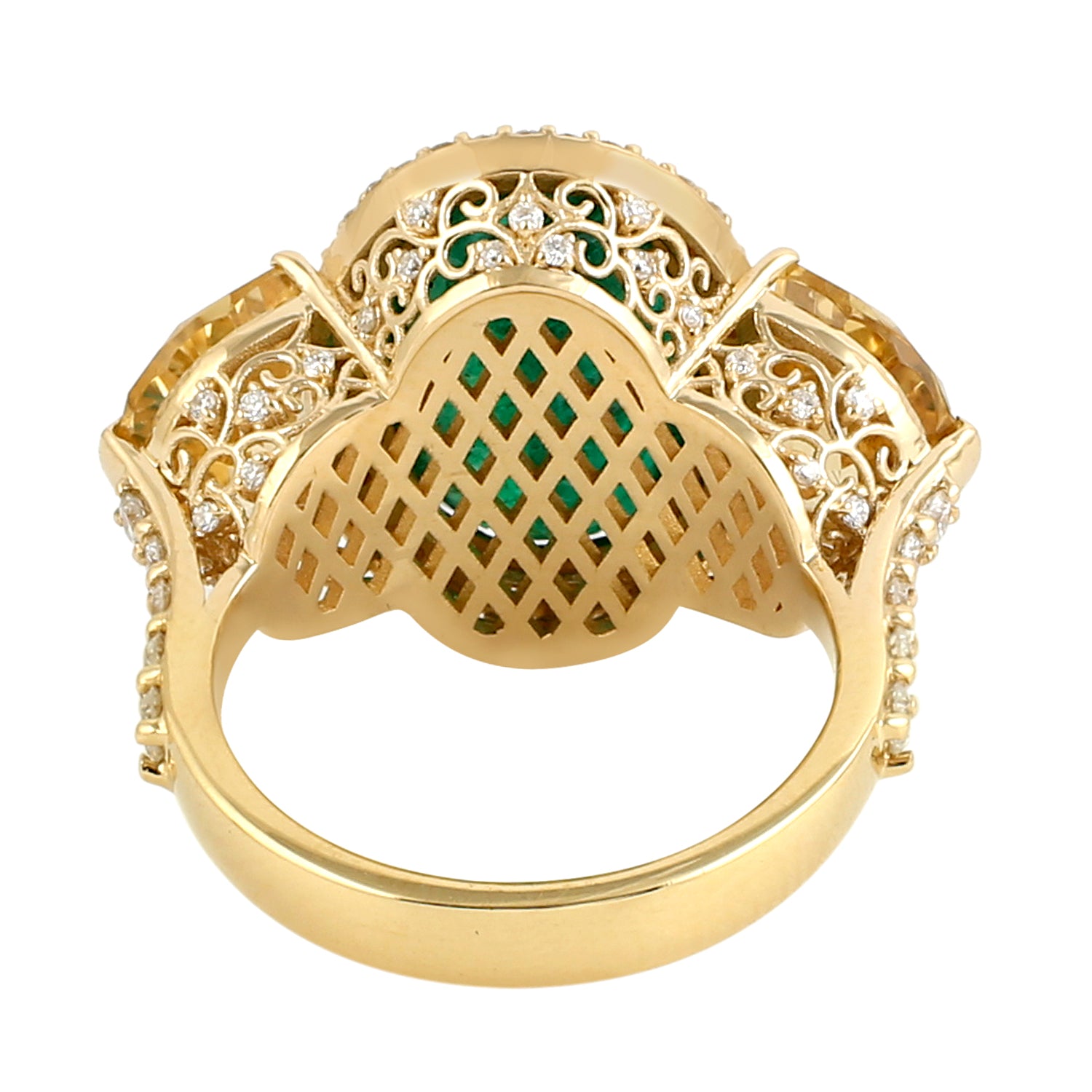 Exquisite D-Cut Citrine Oval Emerald Gemstone Pave Diamond Gold Three-Stone Ring for Engagement, Anniversary & Special Occasions