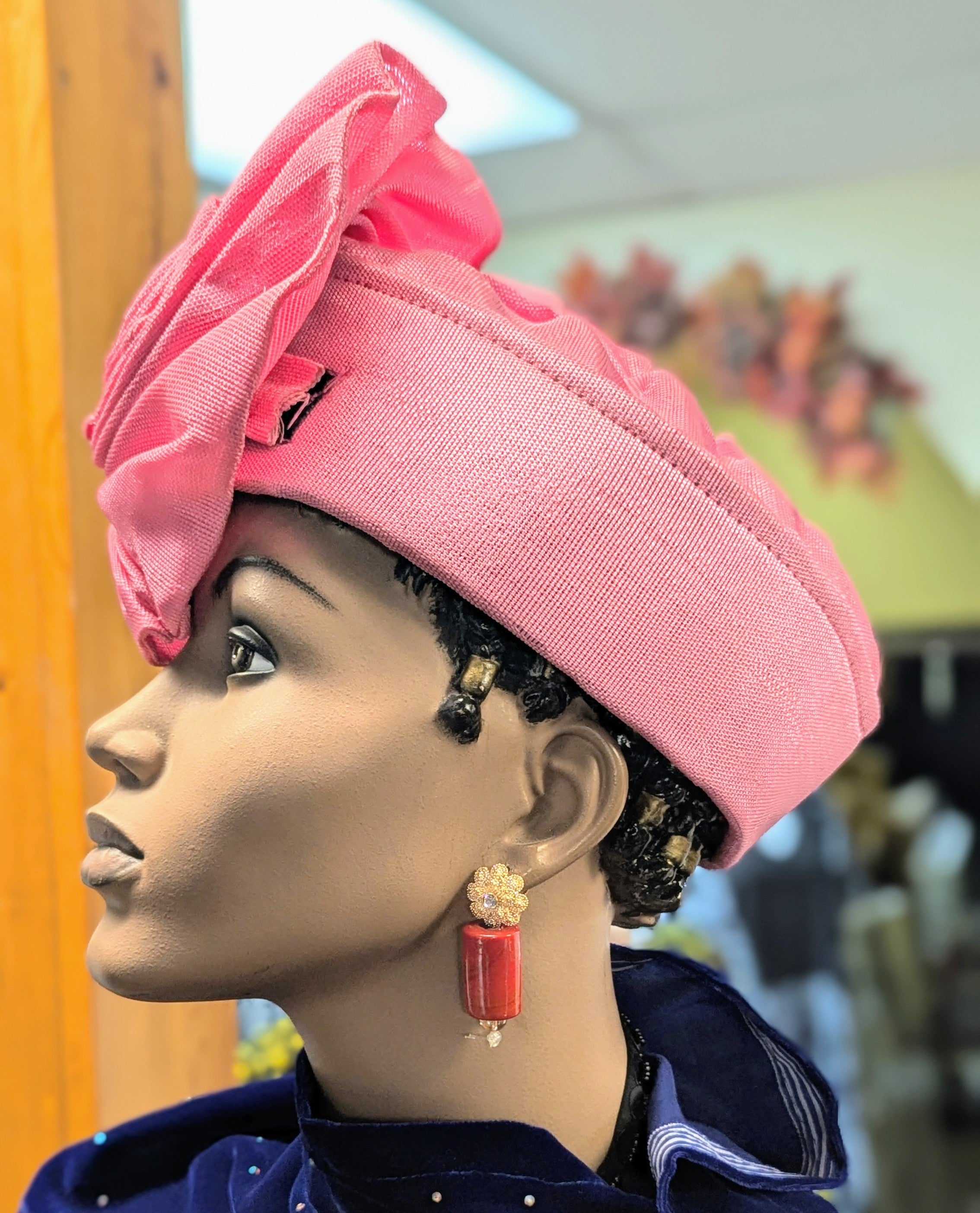 Dupsie's Emem Aso Oke Autogele Ready Gele - African Pre-Tied Crown Head Wrap Hat for Women - Elegant Traditional Headpiece for Weddings, Parties & Special Occasions (DPAGBPR32)