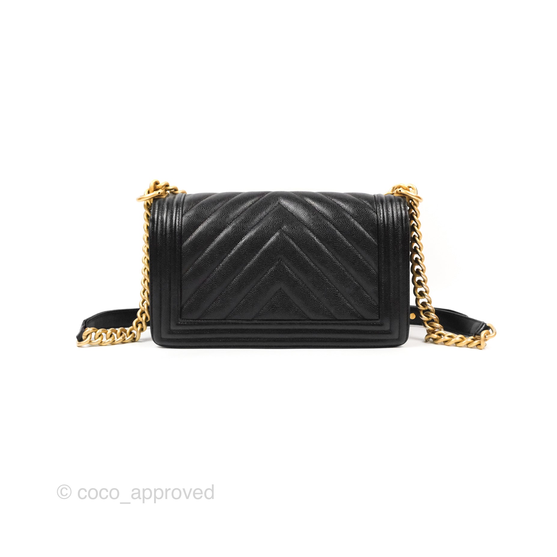 Chanel Chevron Medium Boy Bag in Black Caviar Leather with Aged Gold Hardware - Luxury Crossbody Bag for Women, Perfect for Evening Events & Parties