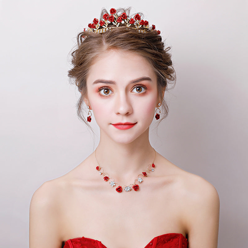 Elegant Rosette Crystal Bridal Hair Headband Crown & Earrings Set for Wedding, Prom, Party | Sparkling Rhinestone Tiara & Jewelry Accessories for Bride, Bridesmaid, Special Occasions