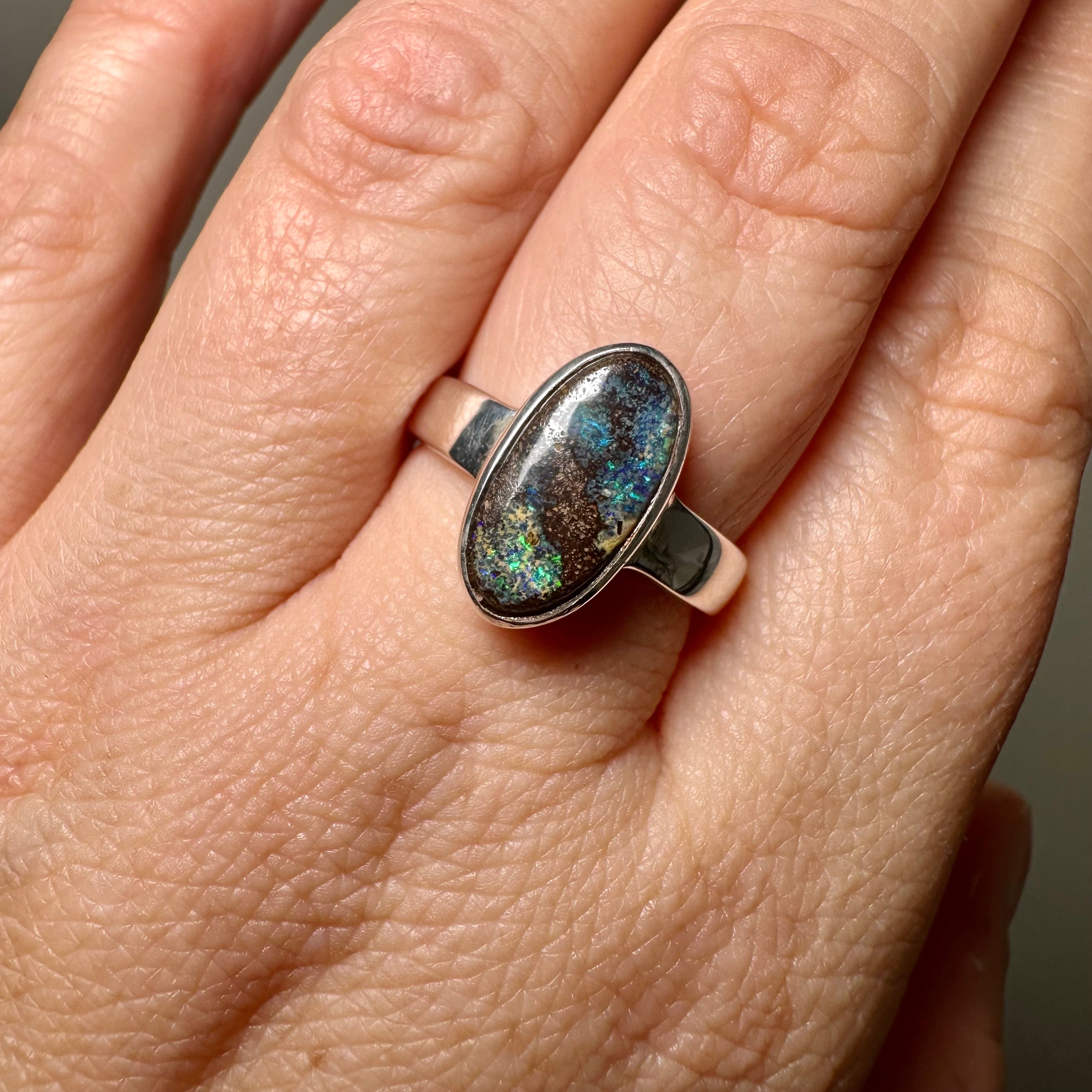 Boulder Opal Oval Cabochon Ring - Size 7.5 PRGJ846 - Elegant Handmade Jewelry for Women, Perfect for Weddings, Anniversaries & Special Occasions