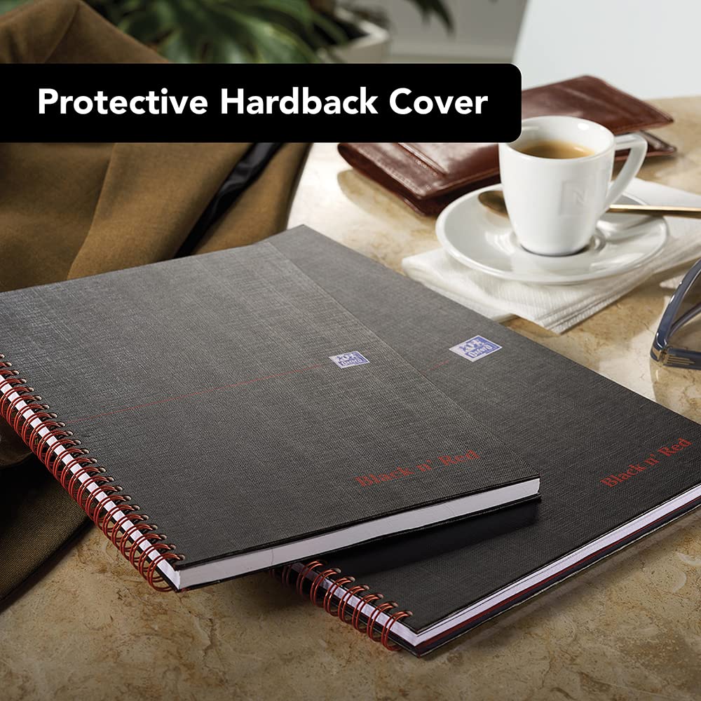 Oxford Black n' Red A4+ Matt Hardback Wirebound Notebook - Lined Paper with Margin, 140 Pages, 1 Pack - Premium Office & School Supplies for Note Taking, Journaling & Business Meetings