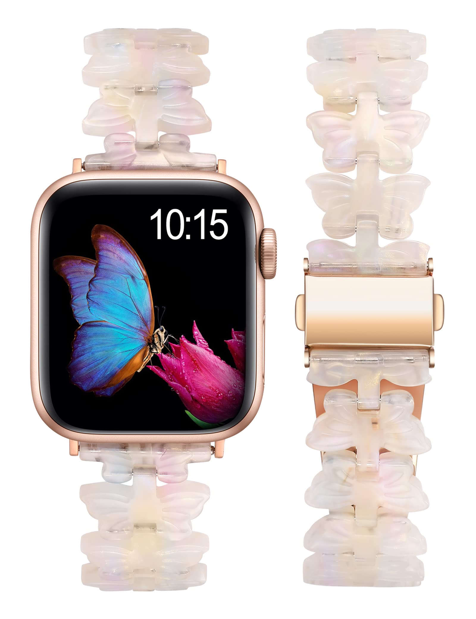 Butterfly Resin Apple Watch Bands for Women - Fashionable, Cute & Waterproof Bracelet Strap Compatible with iWatch Ultra/Series 8/7/SE/6/5/4/3/2/1 (38mm 40mm 41mm 42mm 44mm 45mm 49mm) - Perfect for Workouts, Swimming & Everyday Wear