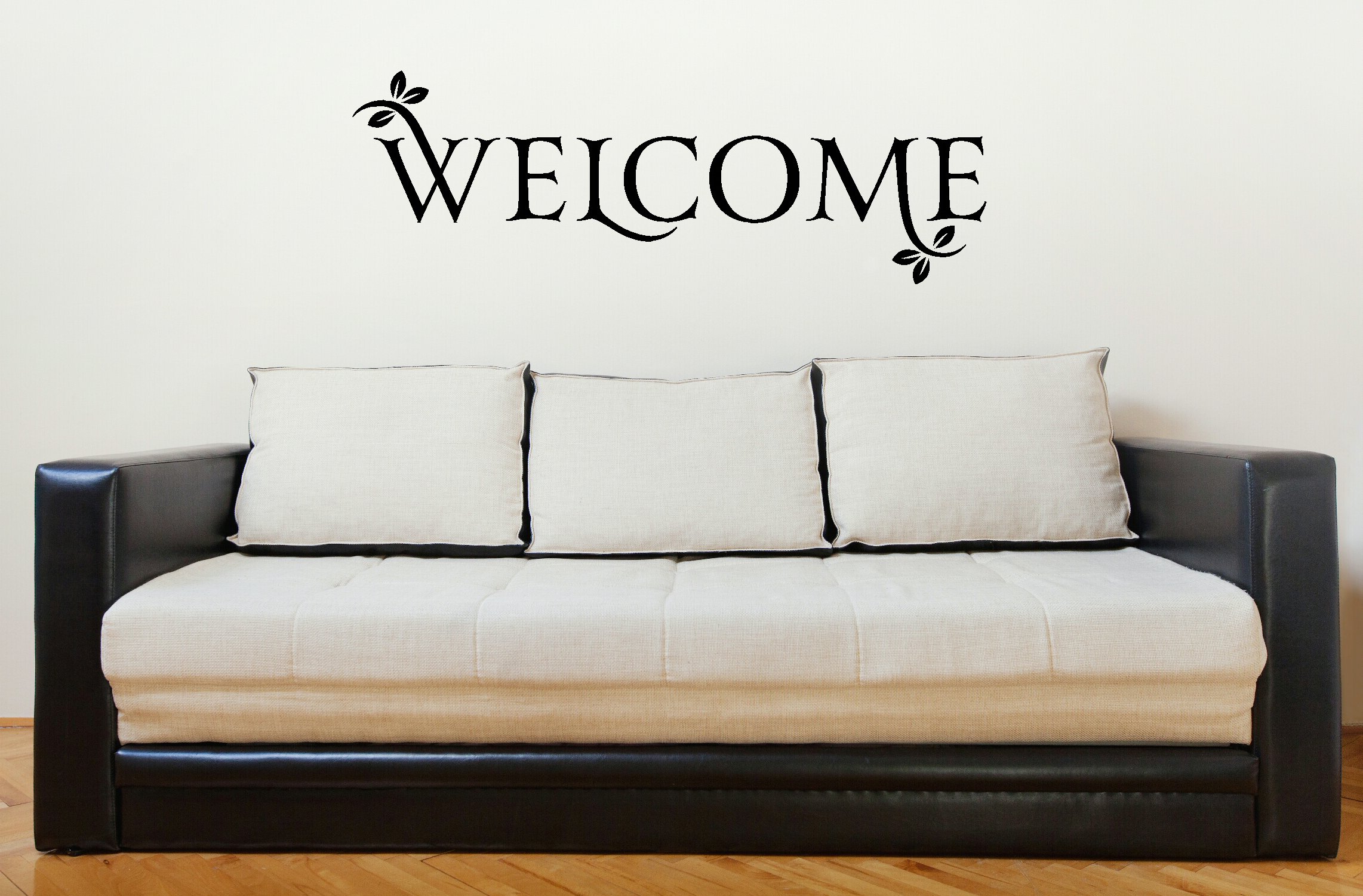 Large Welcome Quote Wall Decal with Leaves - Entryway Decor for Home