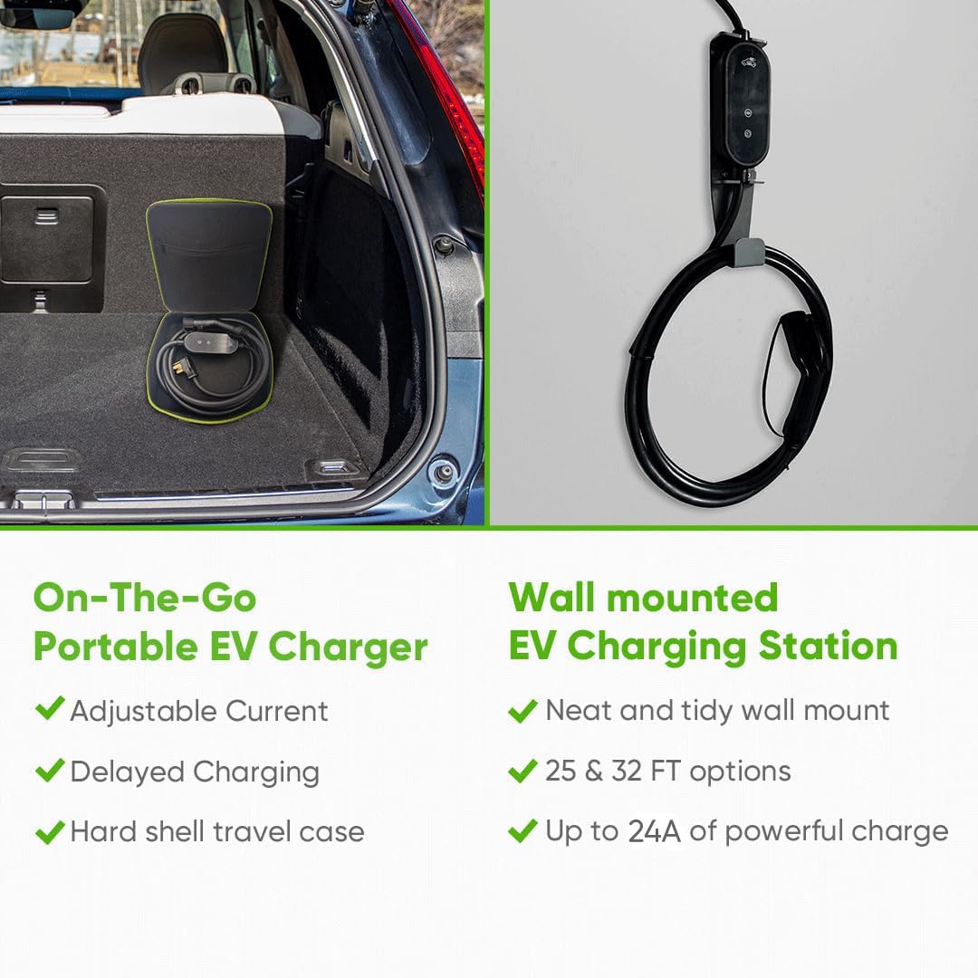 AEFA - NEMA 14-30 24 AMP 32 FT Adjustable Level 2 EV Charger - Portable J1772 Electric Vehicle Charger with LED Display - Perfect for Home, Office & Travel Charging