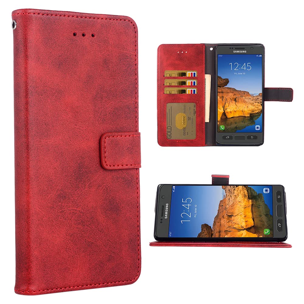 ASUWISH Leather Wallet Case for Samsung Galaxy S7 Active - Flip Cover with Card Holder, Wrist Strap & Stand Function (Compatible with G891A) - Perfect for Work, Travel and Everyday Use (Red)