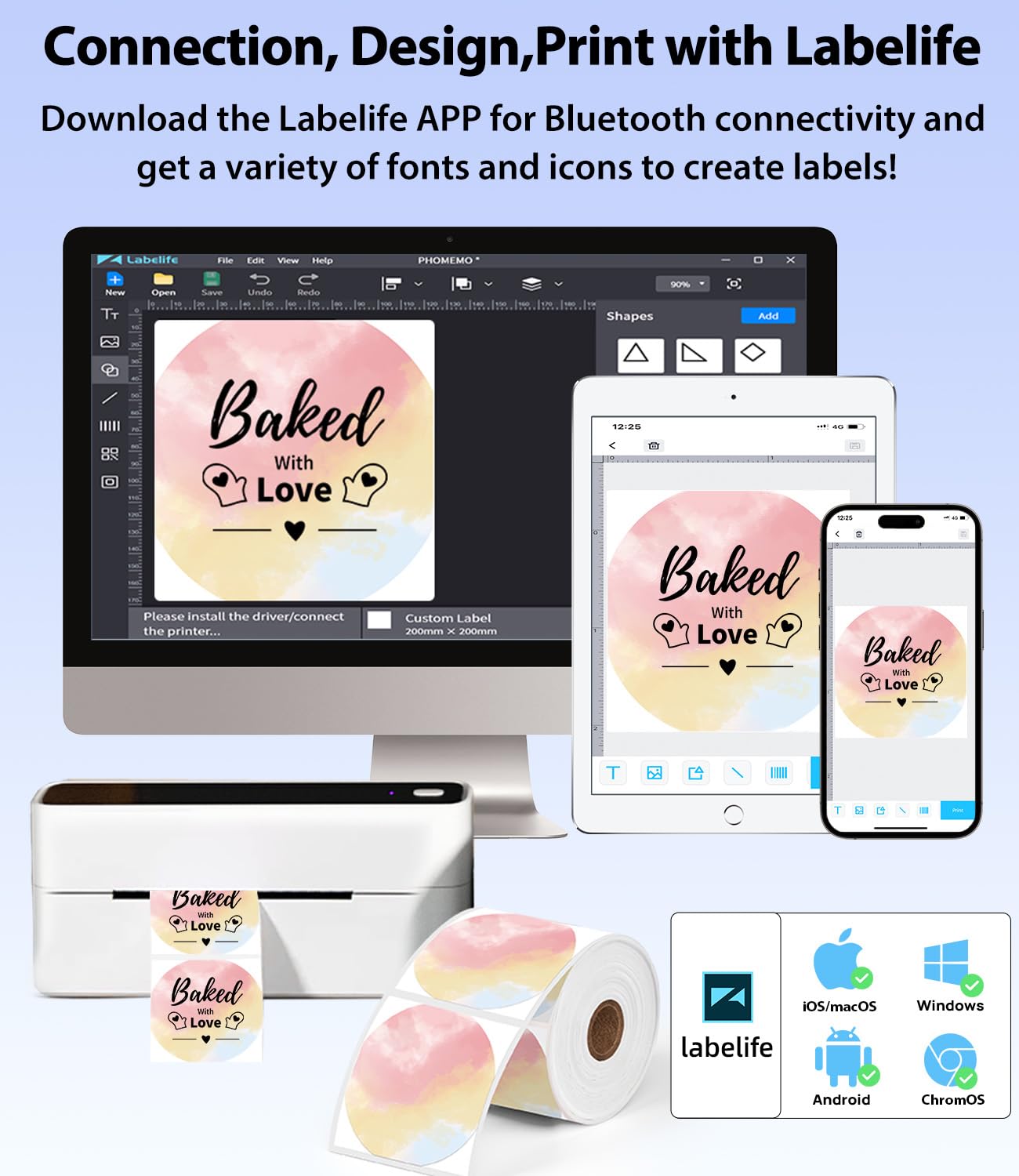 Phomemo PM241BT 4x6 Bluetooth Thermal Label Printer for Shipping, Barcode, Amazon, DHL, FedEx, UPS - Wireless Label Maker for Home Office, Small Business & E-commerce Packaging